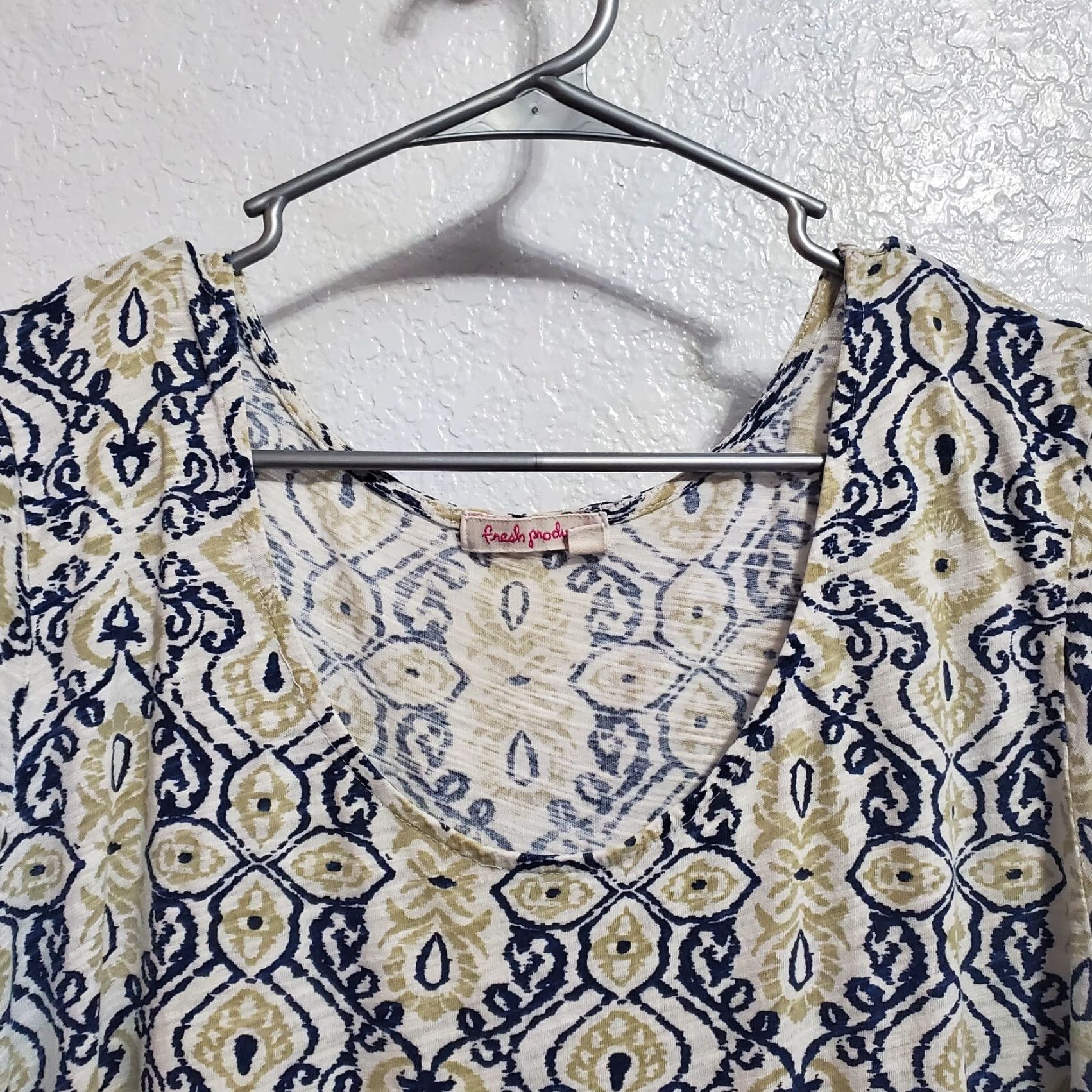 Vintage FRESH PRODUCE Dress Women XL Multi Ikat Print Pocket 3/4 Sleeve Casual USA Knit 100% Cotton Knee Length Womens Size XL / US 12-14 / IT 48-50 - 4 Thumbnail