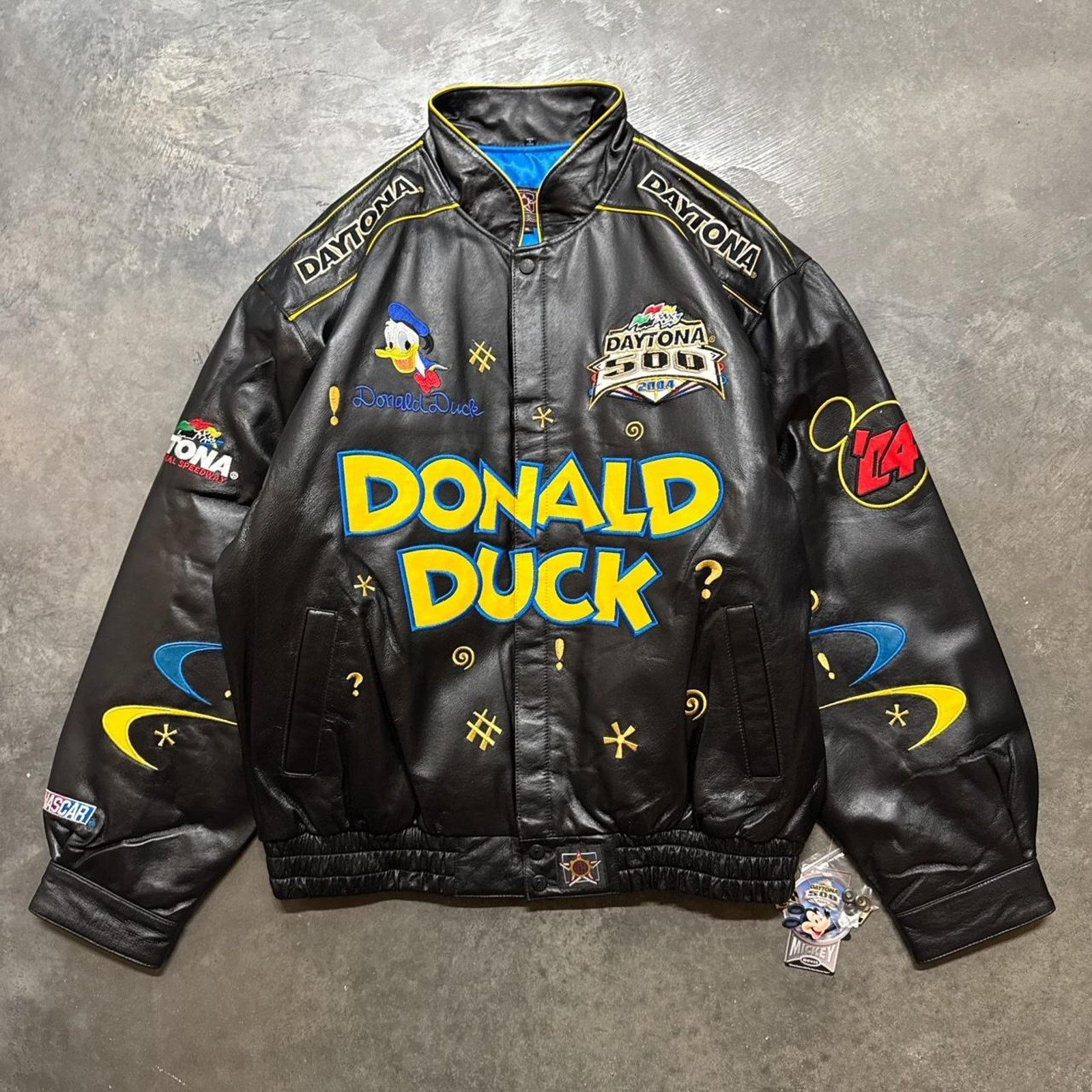 Disney × Vintage Vintage JH Design Donald Duck NASCAR Disney Leather Jacket Size US XL / EU 56 / 4 - 5 Thumbnail