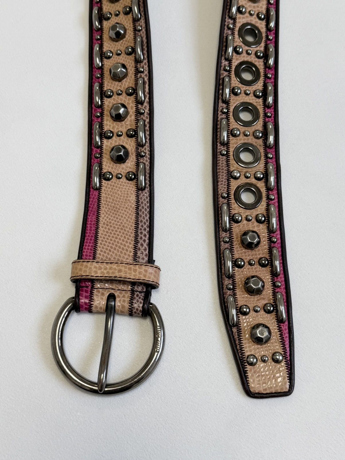 Miu Miu Mid 2000s Studded Snake Print Leather Belt Size ONE SIZE - 12 Thumbnail