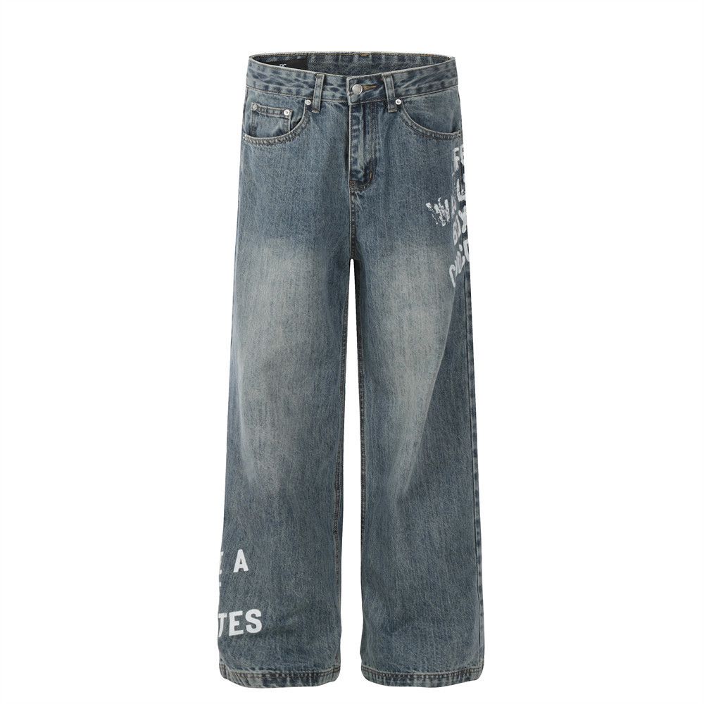 Japanese Brand × Jean American letter print hip hop trend loose washed jeans Size US 32 / EU 48 - 1 Thumbnail