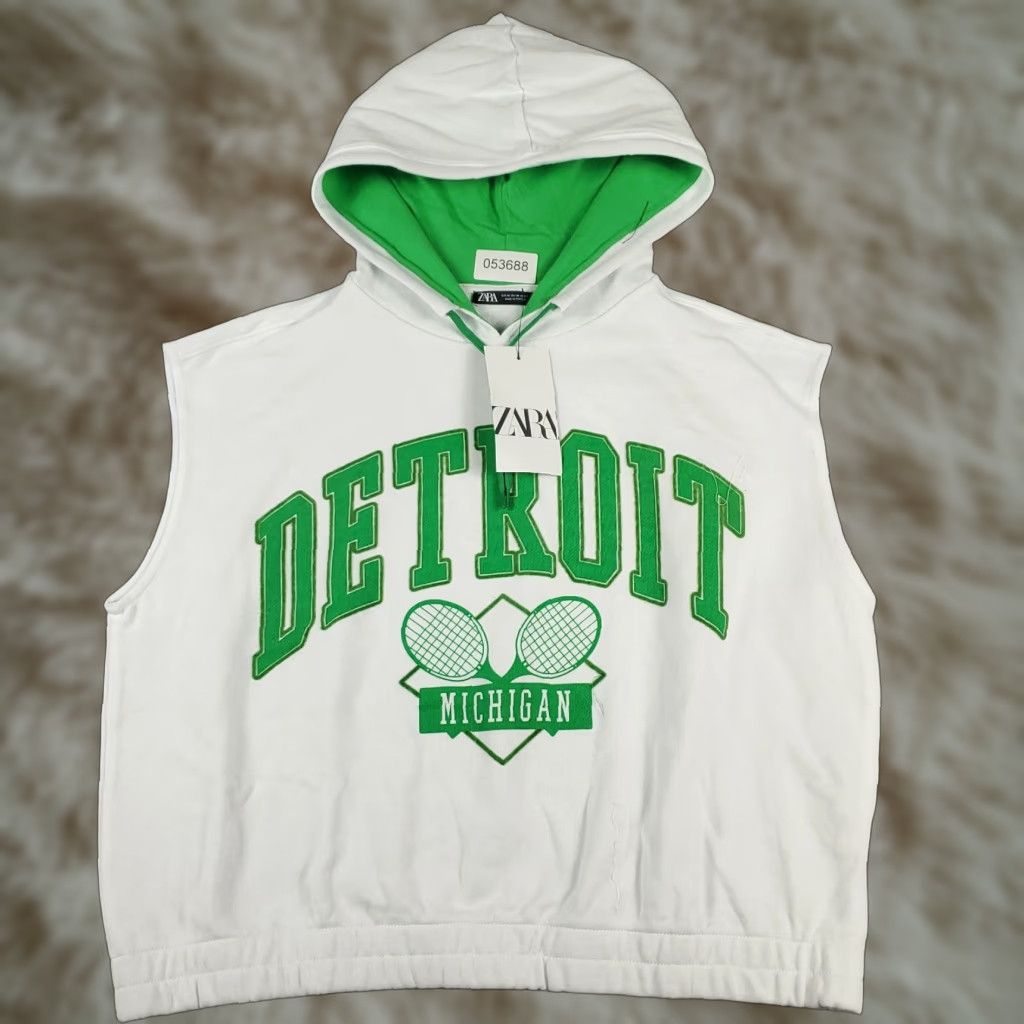 Zara Zara Hoodie Womens Medium White Green Detroit Sleeveless Sweater Sweatshirt Mock Neck Pullover Activewear Casual Workwear Size M / US 6-8 / IT 42-44 - 1 Thumbnail