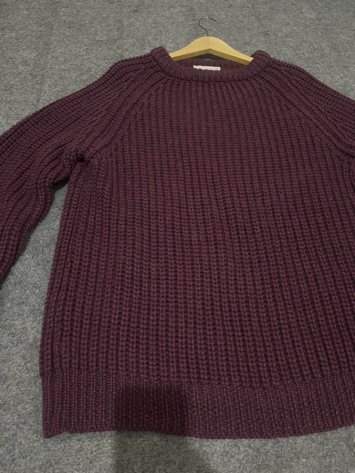 Paul Harnden Shoemakers Antique Chunky Knit Lambswool Sweater Burgundy Size US XL / EU 56 / 4 - 10 Thumbnail