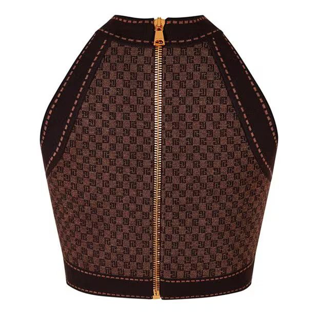 Balmain o1g2r1mq0924 Mini Monogram Jacquard Top in Brown Size XL / US 12-14 / IT 48-50 - 2 Thumbnail