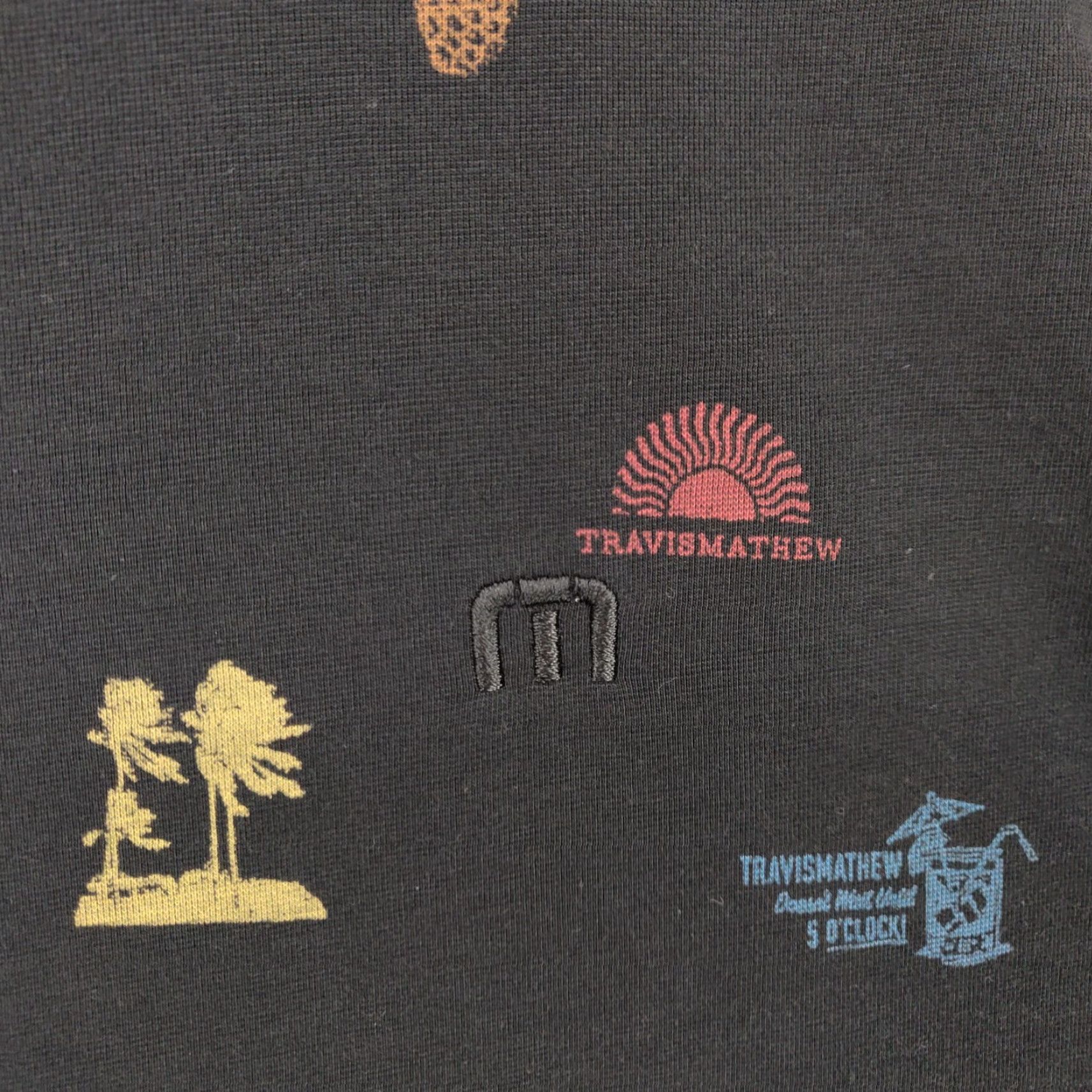 TravisMathew Travis Mathew Polo Shirt Mens Medium Black Geometric 5 O Clock AOP Short Sleeve Size US M / EU 48-50 / 2 - 6 Thumbnail