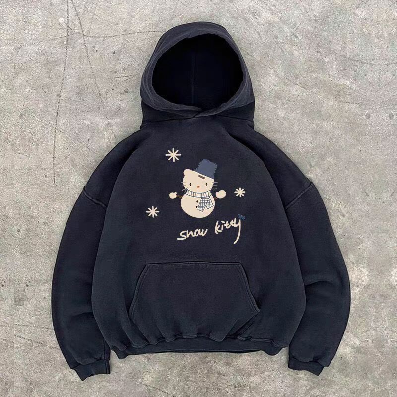 Japanese Brand × Vintage Black washed vintage snowman pattern hoodie y2k Size US L / EU 52-54 / 3 - 1 Thumbnail