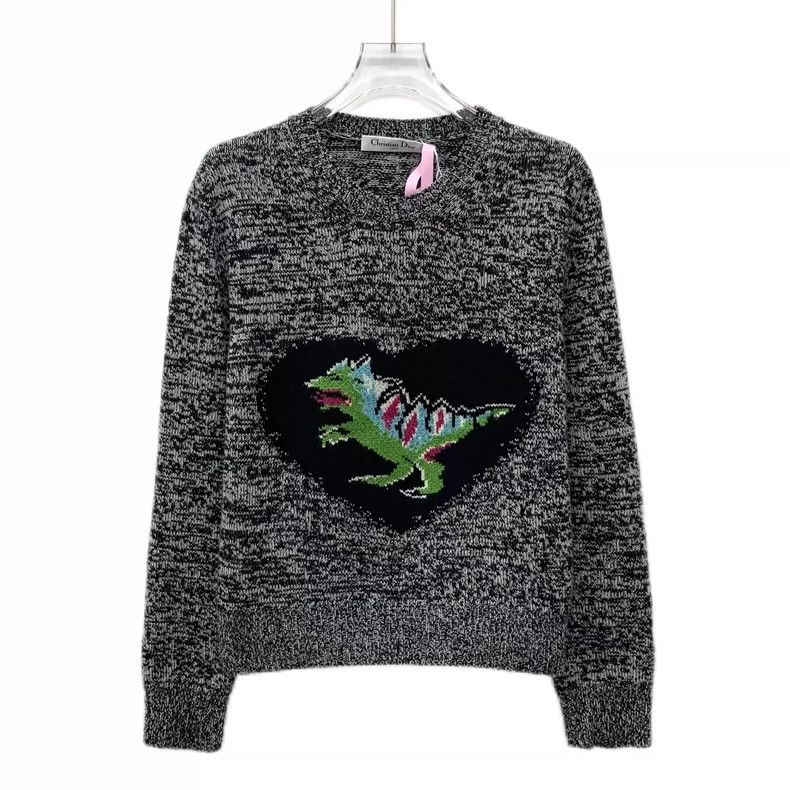 Dior Dior Black and gray love dinosaur inlaid cashmere round-nec Size XS / US 0-2 / IT 36-38 - 1 Thumbnail