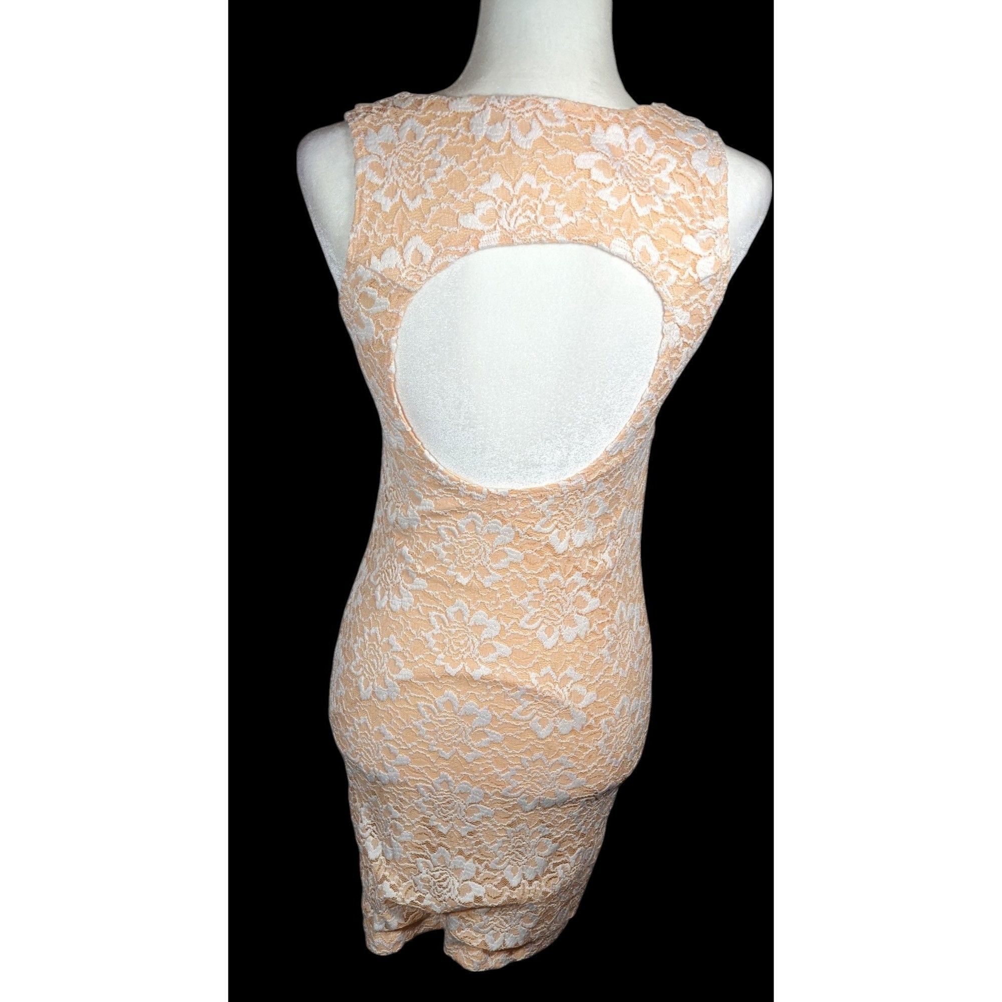 Other Alt. B Peach And White Floral Keyhole Open Back Bodycon Dres Size L / US 10 / IT 46 - 2 Thumbnail