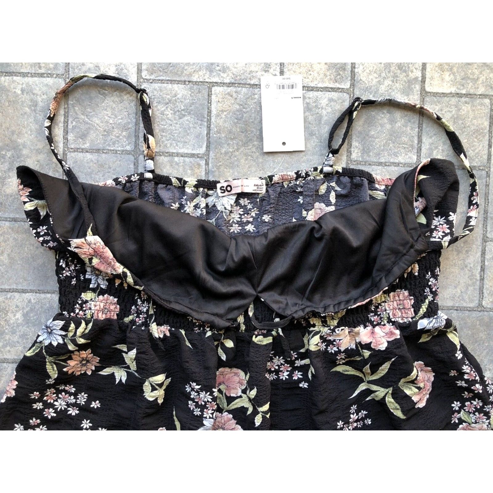 Vintage SO Good For Life Dress Women's L Black Floral Tie Front Short Sleeveless Pullover Size 36" / US 14 / IT 50 - 7 Thumbnail