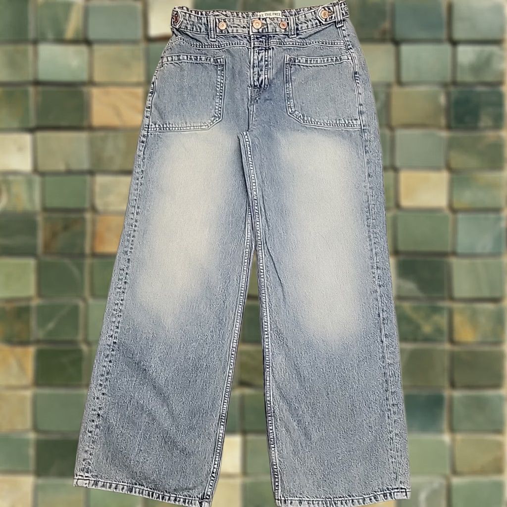 Vintage We The Free Women Jeans Sz 28 Blue Denim Wide-Leg Retro Y2K 90s Button Fly Pants Size 28" / US 6 / IT 42 - 1 Thumbnail