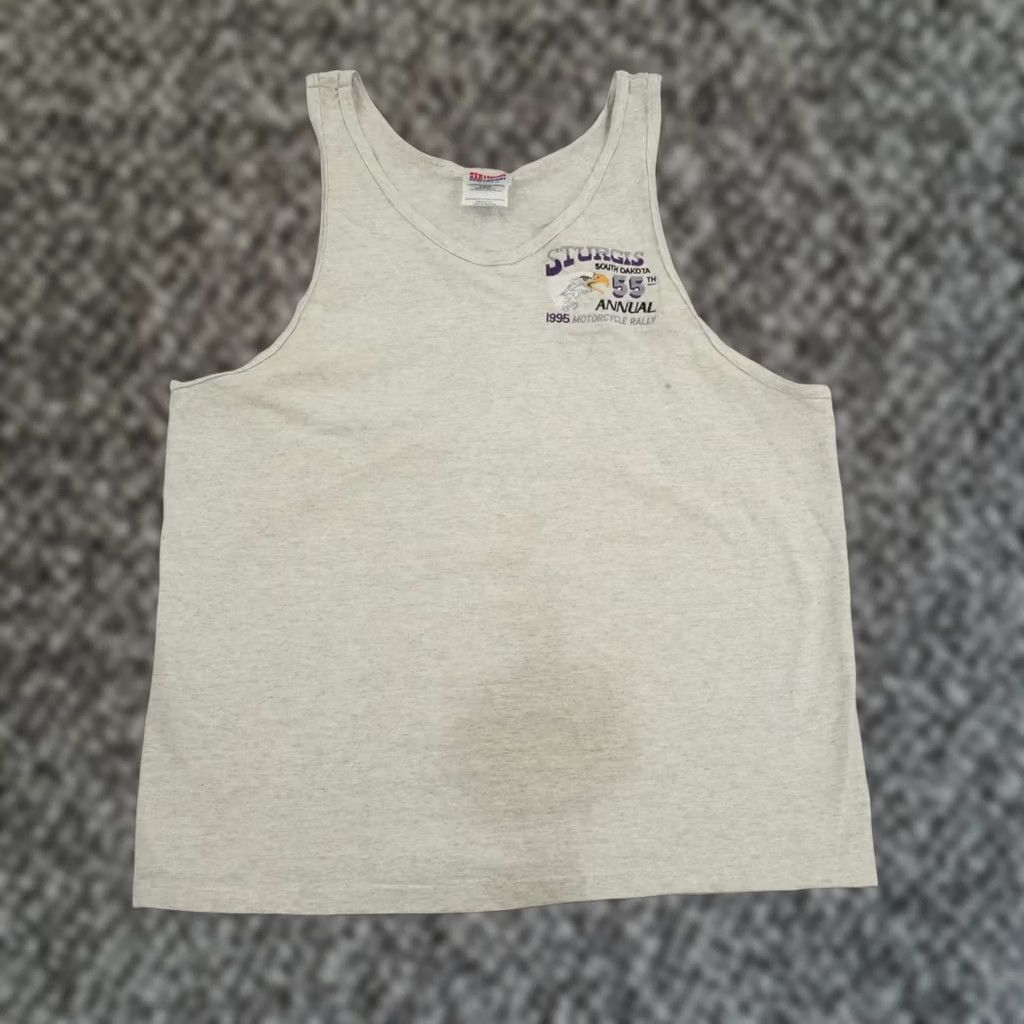 Hanes VINTAGE Hanes Tank Top Adult L White Sturgis 55th Annual 1995 USA Made Mens Size US L / EU 52-54 / 3 - 1 Thumbnail