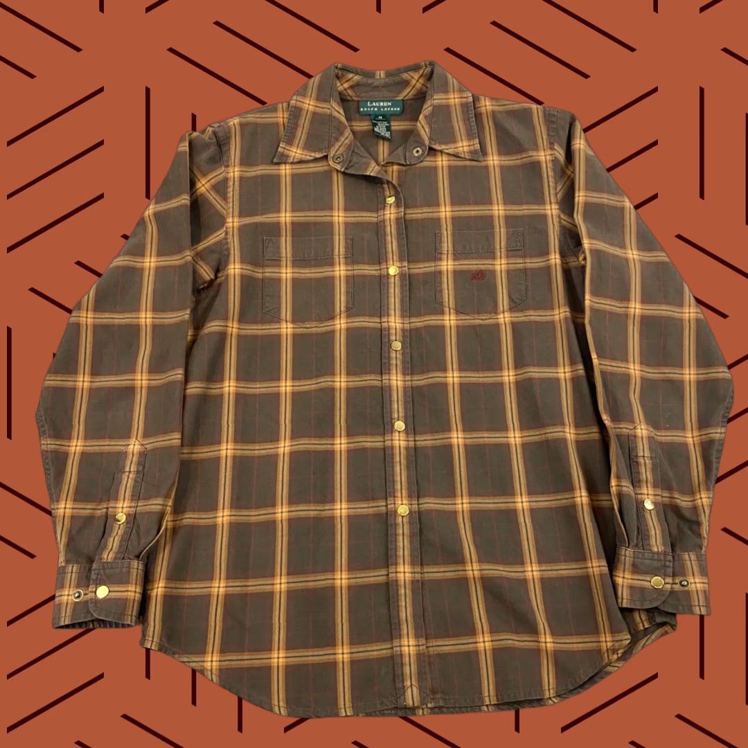 Ralph Lauren VINTAGE Ralph Lauren Shirt Womens Medium Brown Plaid Long Sleeve Button-Up Casual Outdoors Size M / US 6-8 / IT 42-44 - 1 Thumbnail