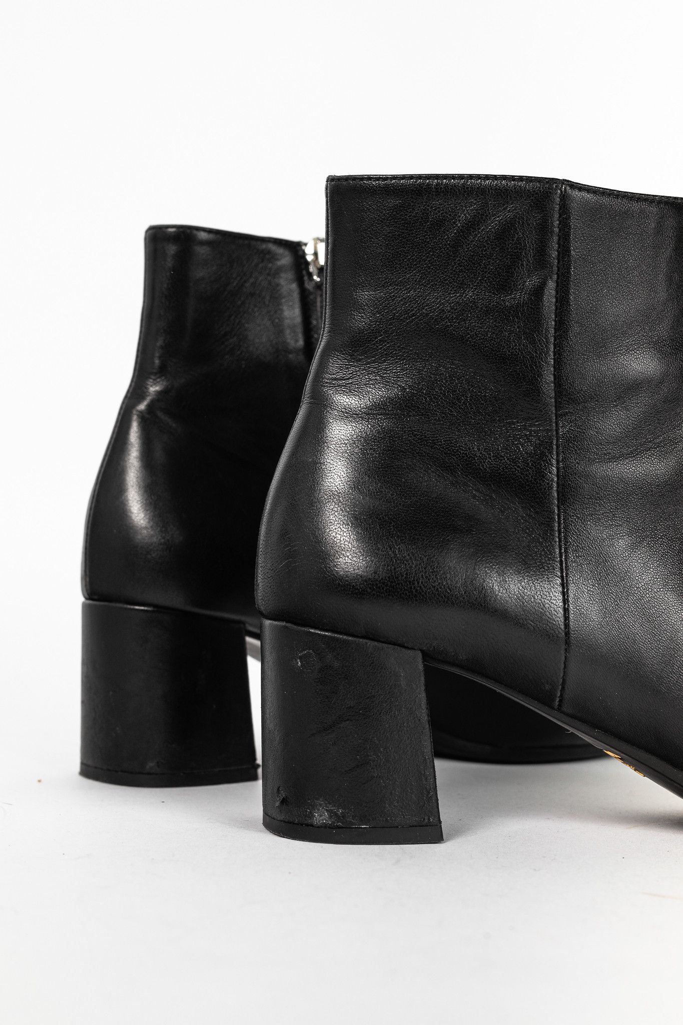 Prada Prada Black Leather Block-Heel Ankle Boots Size US 8.5 / IT 38.5 - 8 Thumbnail