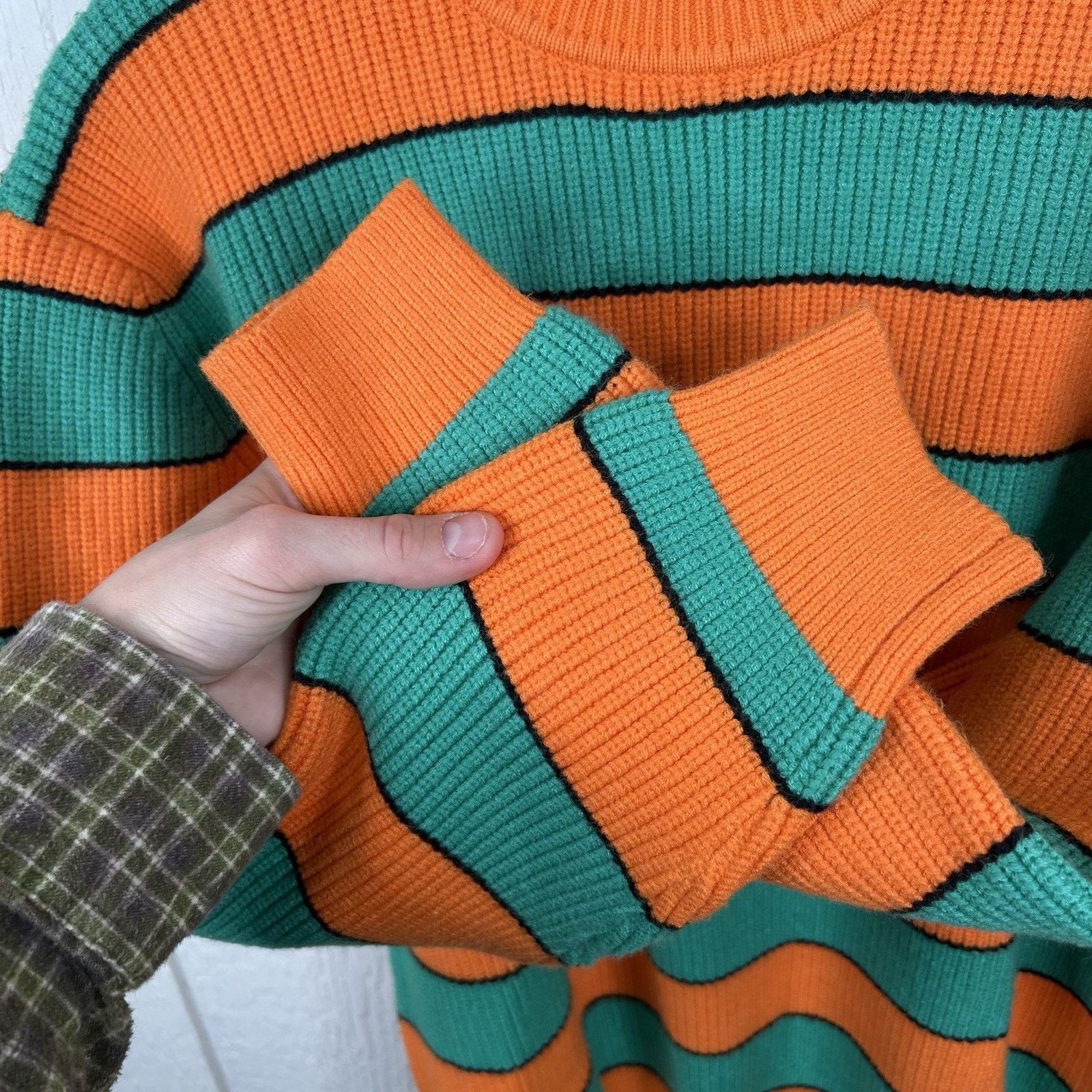 Cider 90's Cidar Tight-Knit Green & Orange Soft Sweater Small Size S / US 4 / IT 40 - 7 Thumbnail