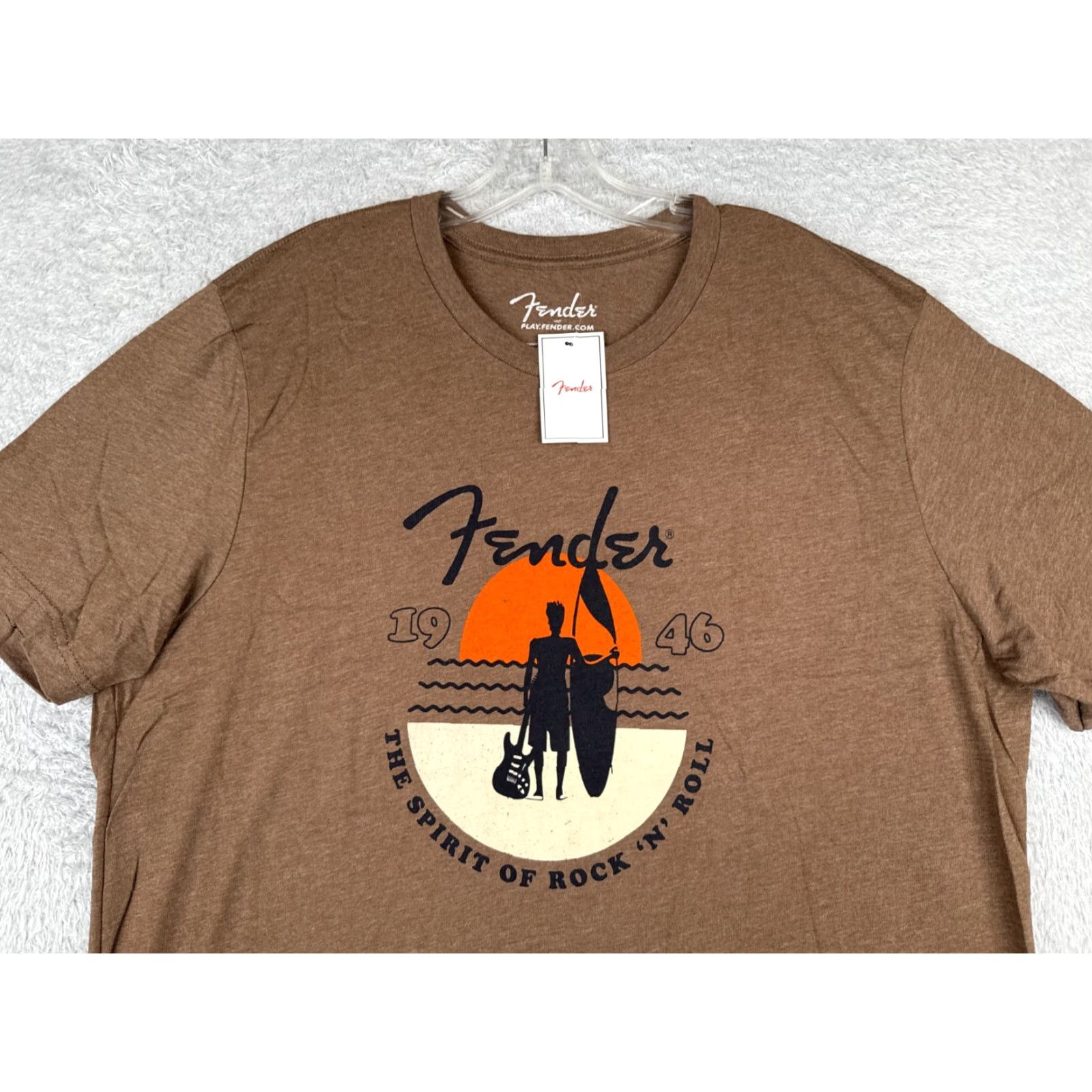 Fender Fender Shirt Men 2XL Brown Spirit Of Rock And Roll Guitar T-Shirt 2XL Mens Summer All Seasons Rock Beach Sunset Tags Size US XXL / EU 58 / 5 - 4 Thumbnail
