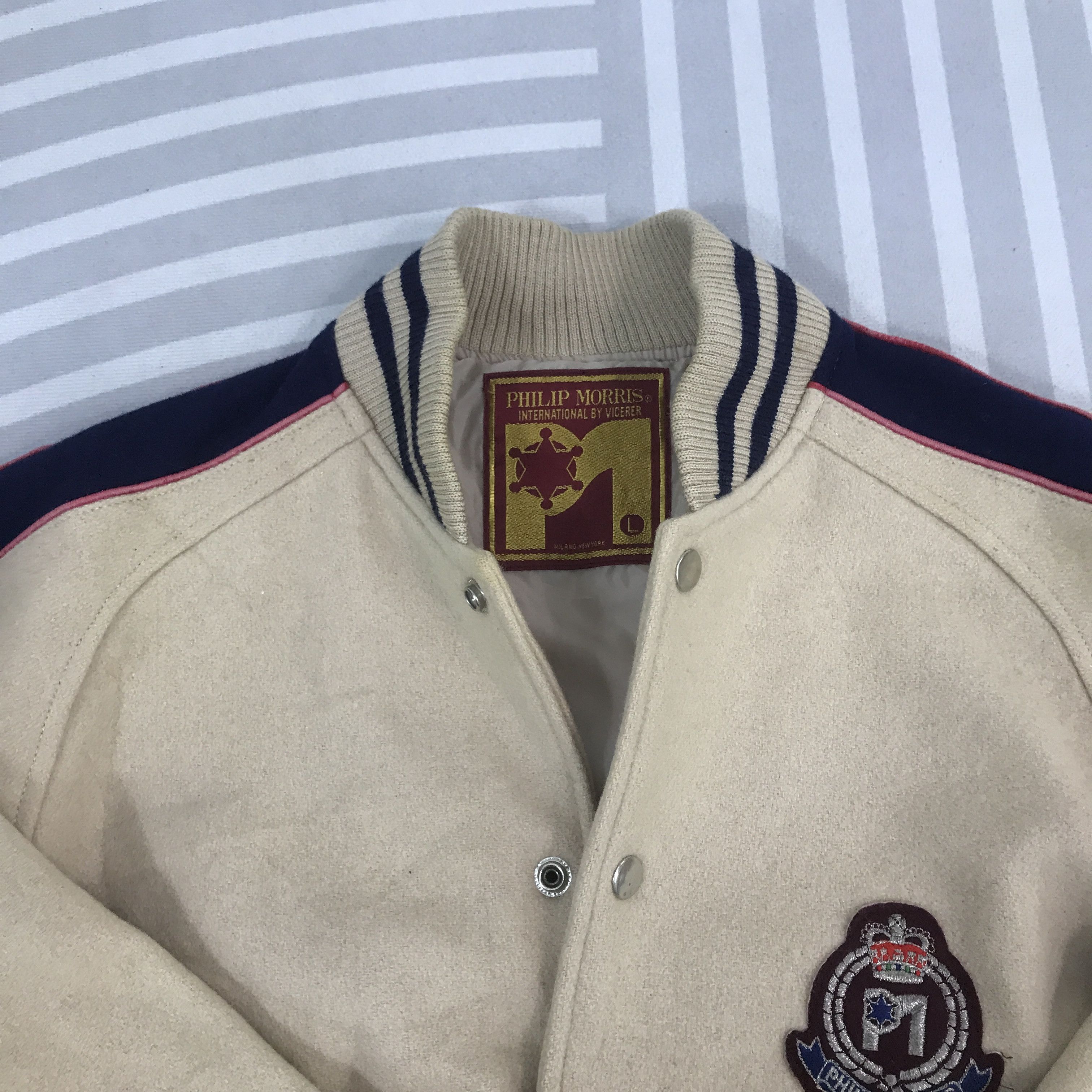 Japanese Brand × Vintage Vintage Philip Morris Wool varsity snap button Jacket Size US L / EU 52-54 / 3 - 8 Thumbnail