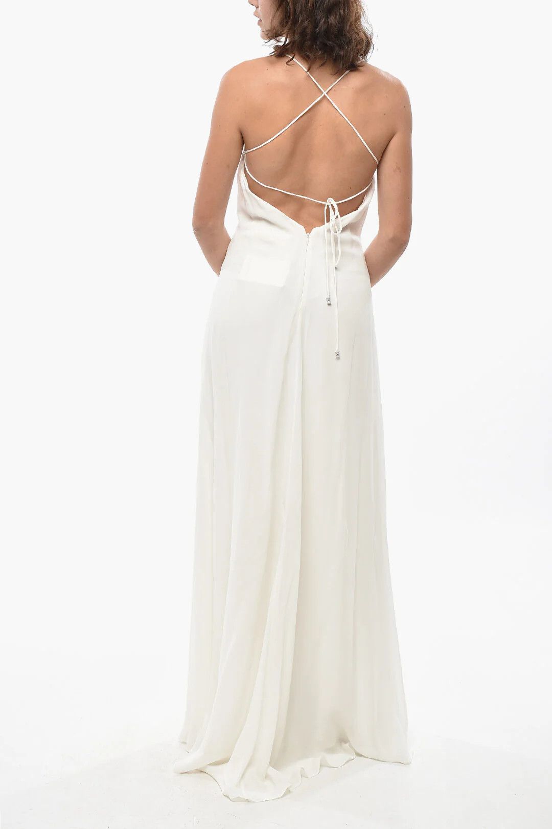 Max Mara og1mm0426 Silk Maxi Dress in White Size M / US 6-8 / IT 42-44 - 2 Thumbnail