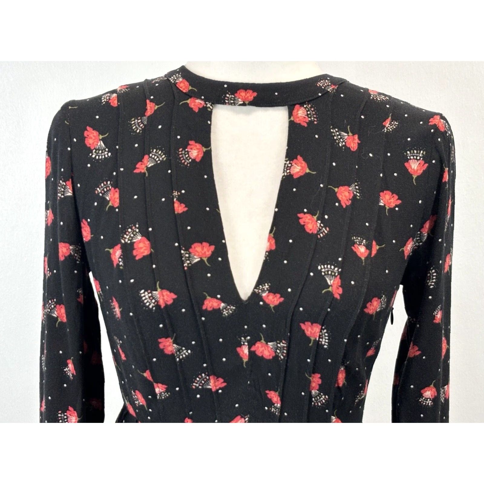 Free People Free People Floral Mini Dress Long Sleeve Plunge Cutout Size 0 Multicolor Womens Size XS / US 0-2 / IT 36-38 - 5 Thumbnail