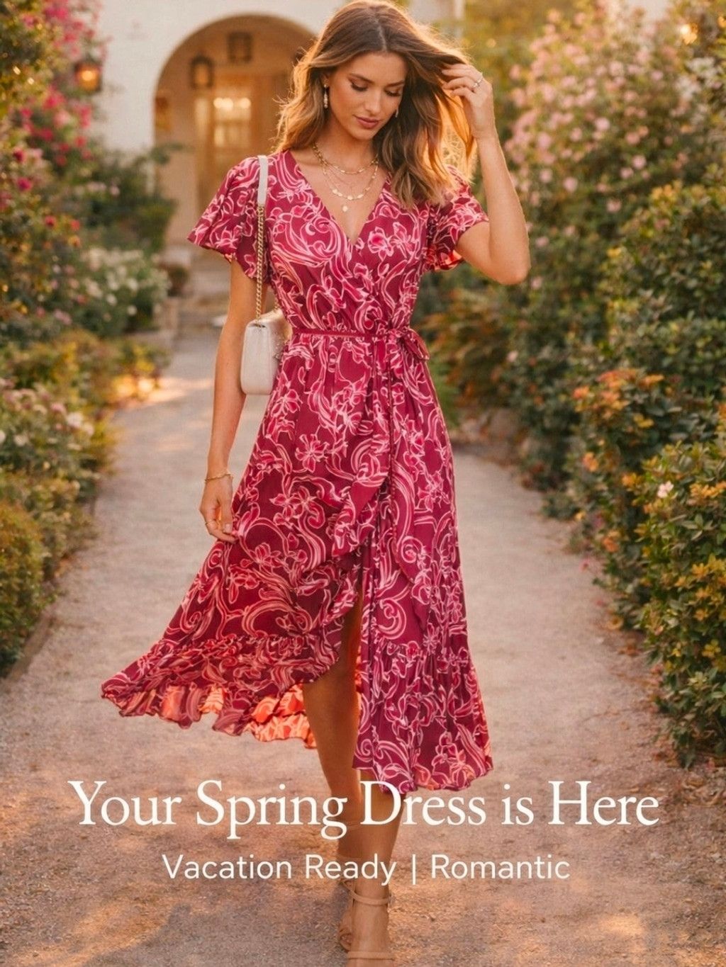 Nicole Miller Nicole Miller New York XS Pink Floral Wrap Midi Dress Flutte Size XS / US 0-2 / IT 36-38 - 1 Thumbnail