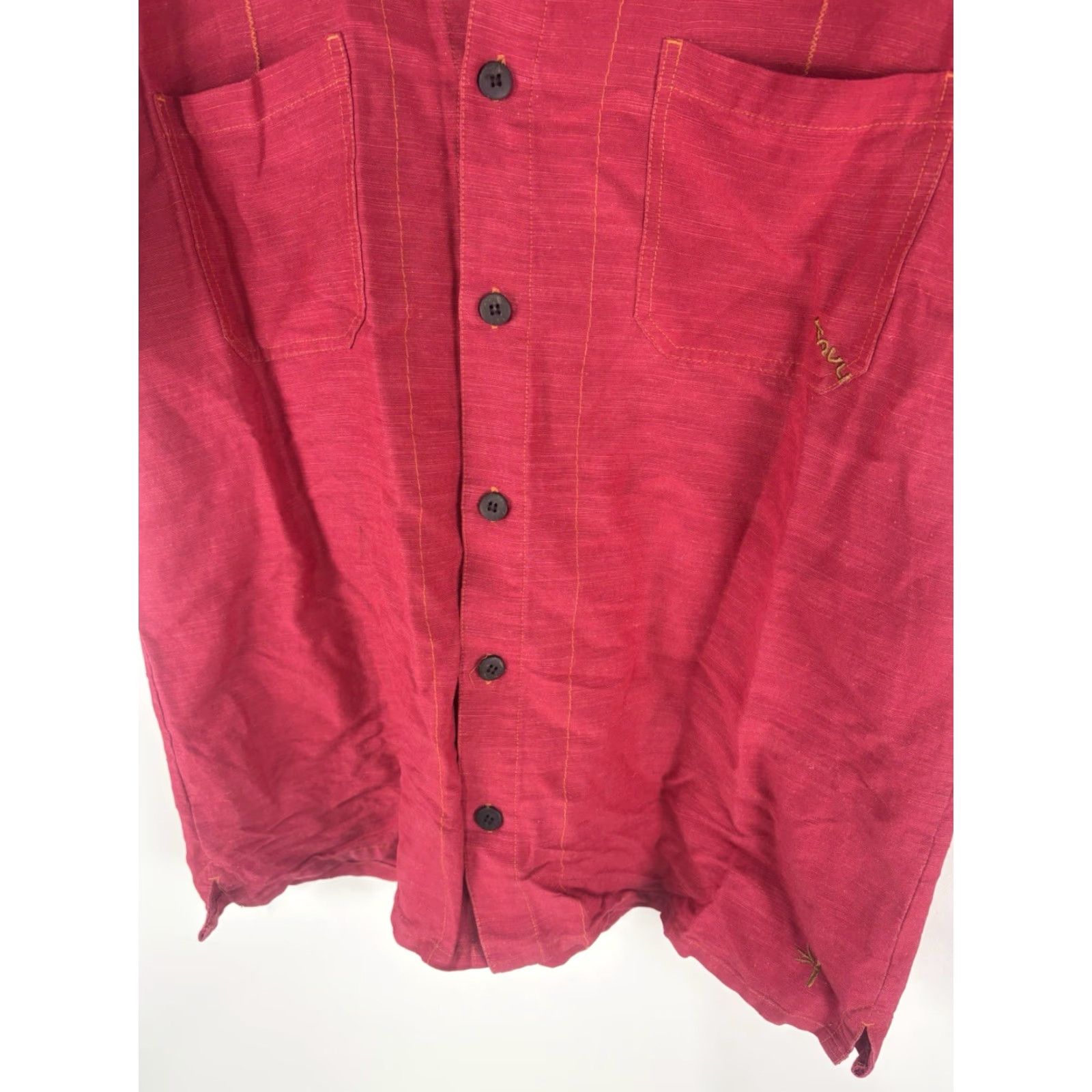 KAVU KAVU Men's Short Sleeve Button-Up Shirt L Red Bamboo Viscose Casual Travel Summer Size US L / EU 52-54 / 3 - 4 Thumbnail