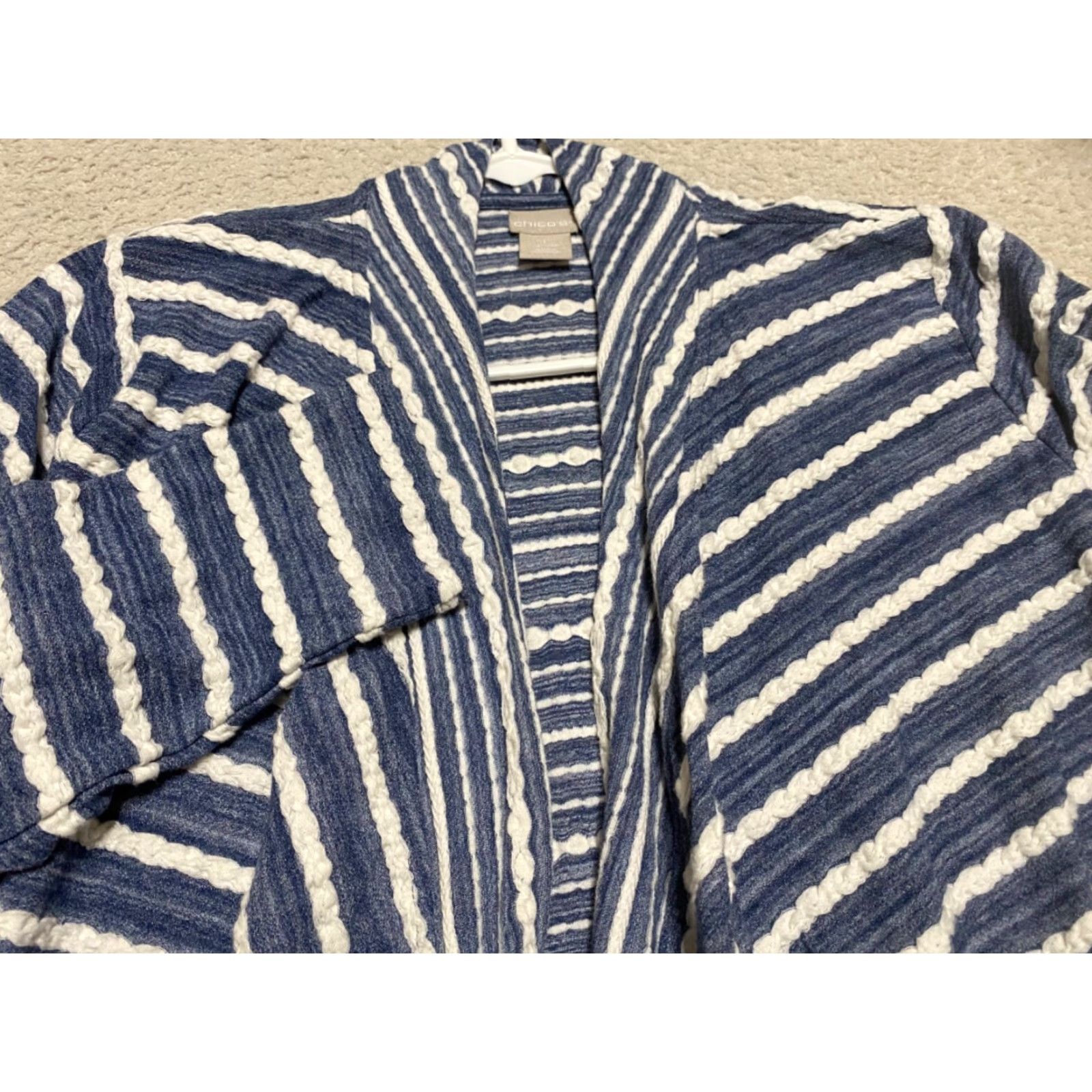 Vintage Chico's Cardigan Sweater Adult Medium Blue Striped Open Front Long Sleeve Womens Size M / US 6-8 / IT 42-44 - 2 Thumbnail