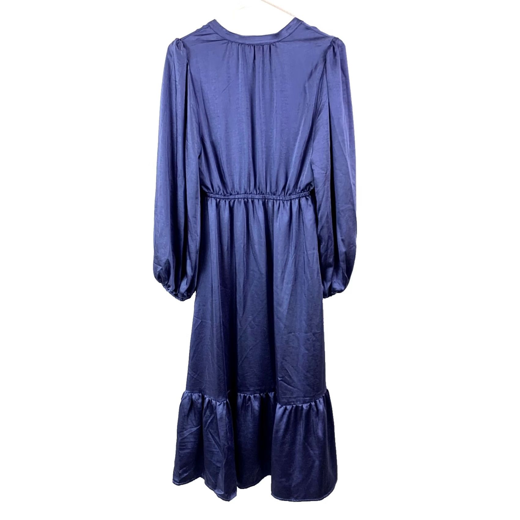 Sugar Sugarlips Sugar Lips Blue Satin Boutique Midi Dress S NWT Long Sleeve Cap Sleeve Fit & Flare Casual Party/Cocktail Travel Womens Modern Satin Dress Size S / US 4 / IT 40 - 5 Thumbnail