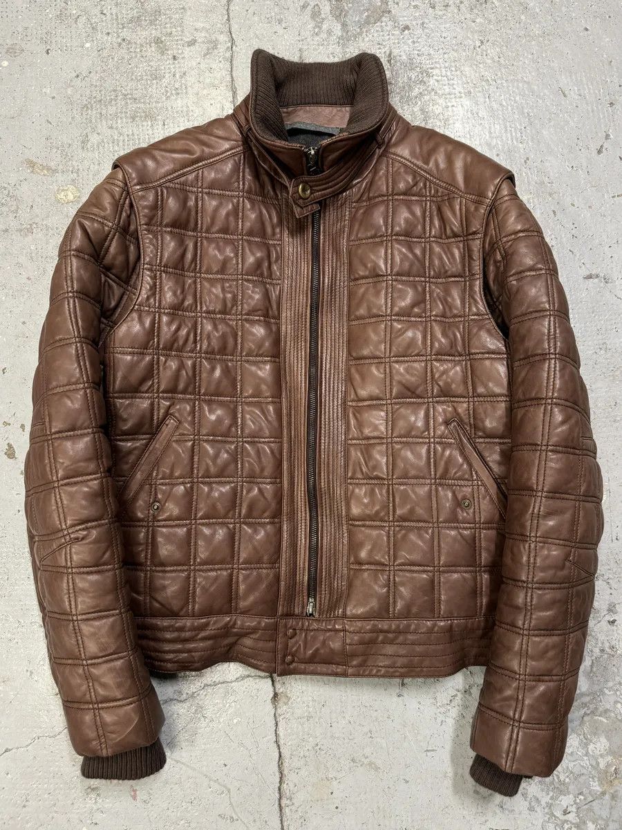 Roberto Cavalli 2000s Roberto Cavalli Brown Square Detachable Sleeves Leather Jacket Size US M / EU 48-50 / 2 - 1 Thumbnail