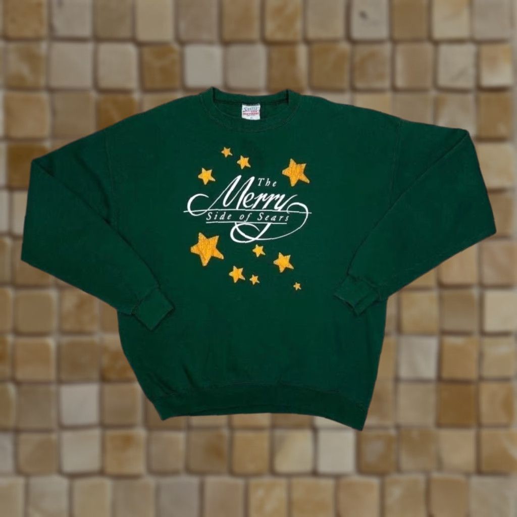 Sears VINTAGE Santee The Merry Side Of Sears Holiday Souvenir Graphic Sweatshirt XL Green Men Sweatshirt Holiday 90s Mens XL Size US XL / EU 56 / 4 - 1 Thumbnail