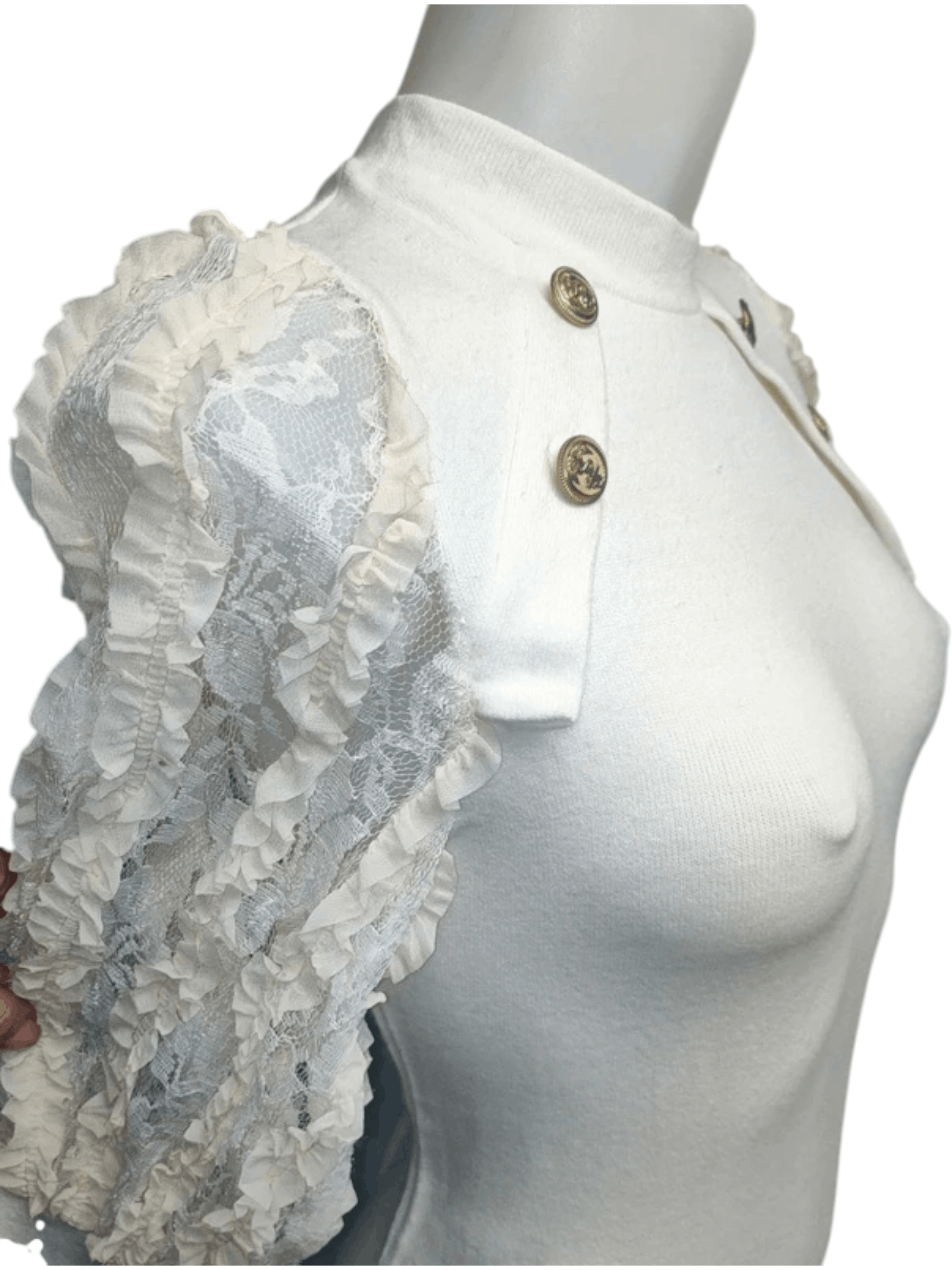 Balmain Balmain Ruffled Lace Sleeve Knit Dress, c. 2010s Size M / US 6-8 / IT 42-44 - 3 Thumbnail
