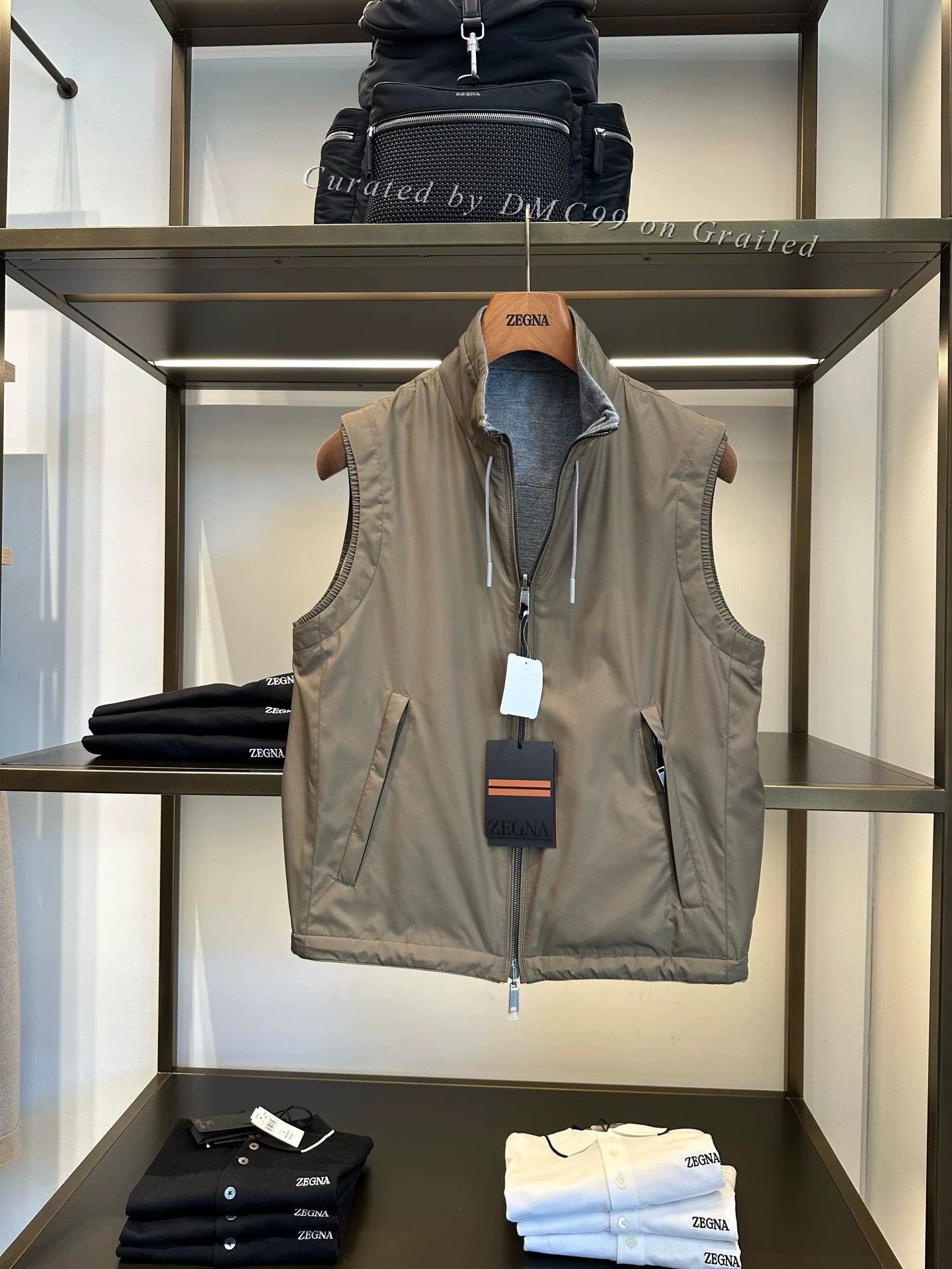 Ermenegildo Zegna Zegna Olive Reversible Stand Collar Vest Size US M / EU 48-50 / 2 - 1 Thumbnail