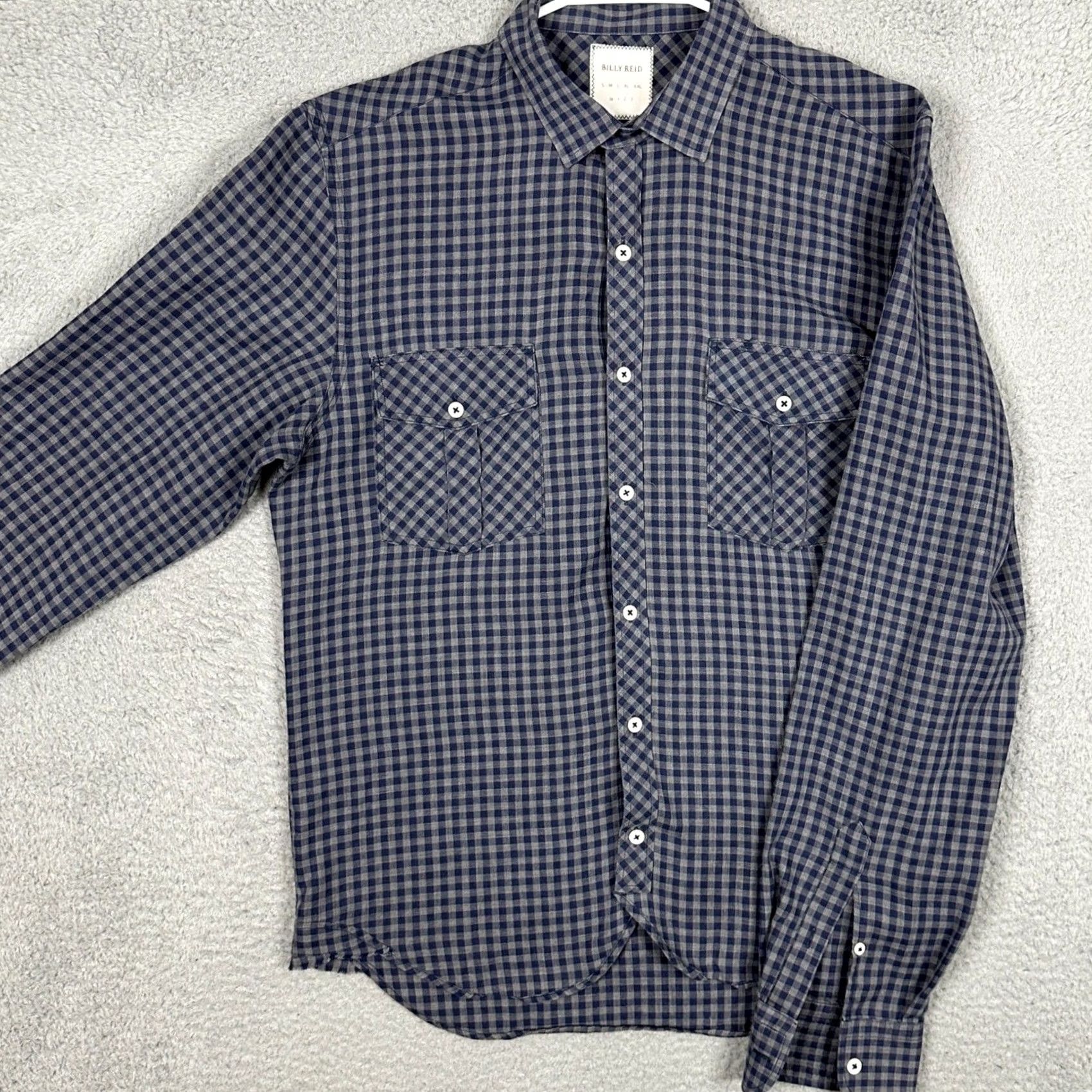 Billy Reid Billy Reid Shirt Mens Medium Navy Grey Button Up Gingham Check Casual Pockets Size US M / EU 48-50 / 2 - 2 Thumbnail
