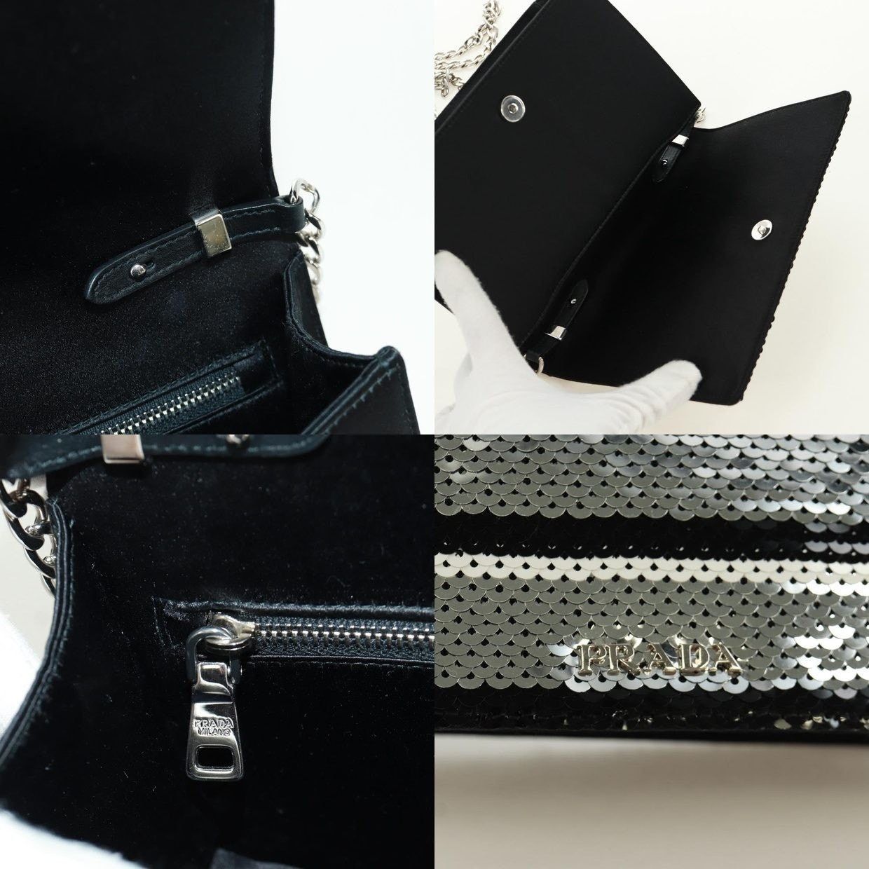 Prada Prada Chain Sequin Shoulder Bag Leather Black Size ONE SIZE - 7 Thumbnail