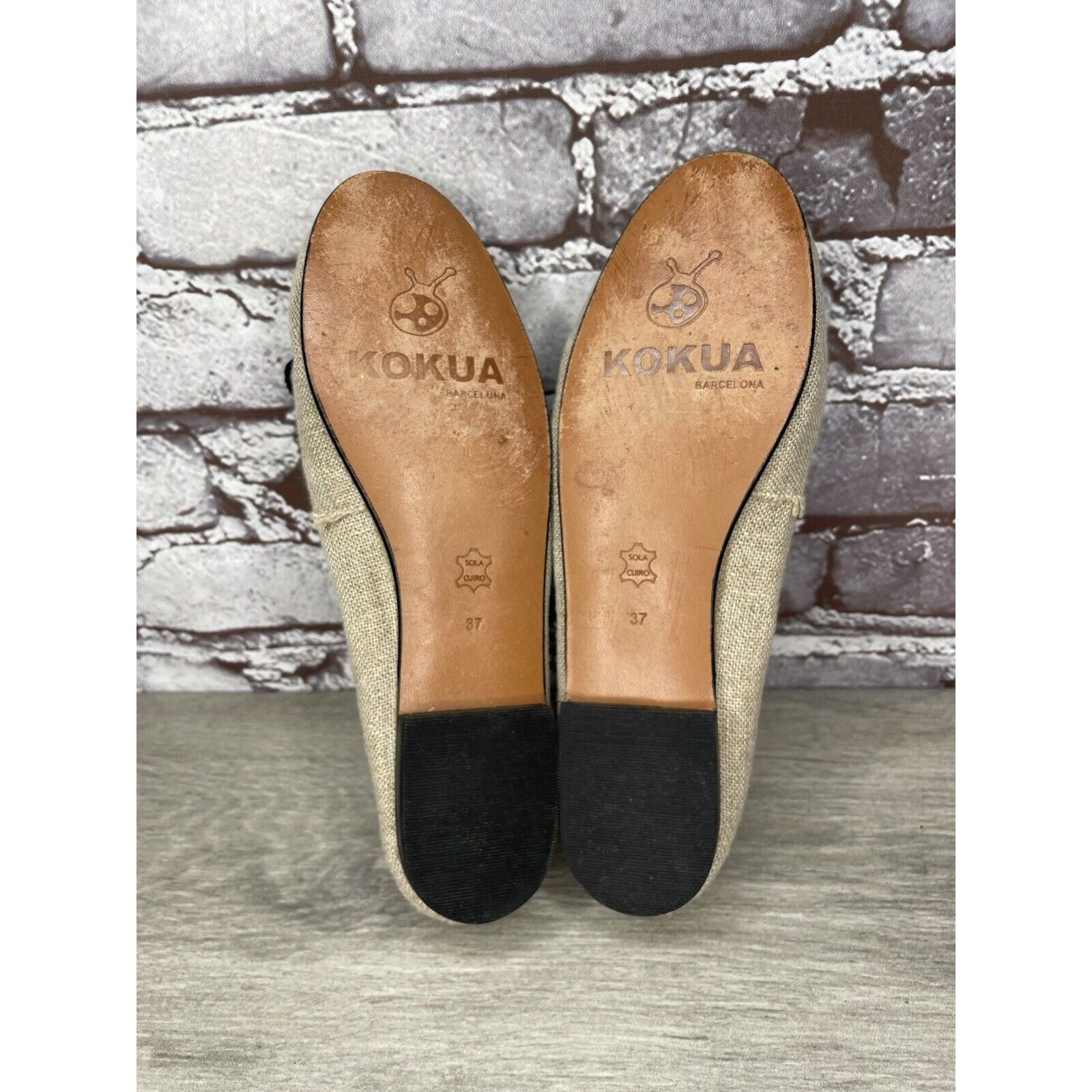 Other Kokua Tan Canvas Fabric Black Bow Casual Ballet Flats Shoes Size US 6.5 / IT 36.5 - 6 Thumbnail