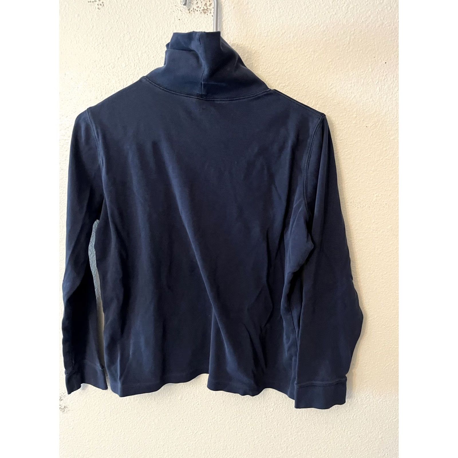 Vintage L.L. Bean Blouse Shirt Women M Navy Blue Interlock Turtleneck Long Sleeve Pullover 100% Cotton - Solid 188450 Size M / US 6-8 / IT 42-44 - 3 Thumbnail