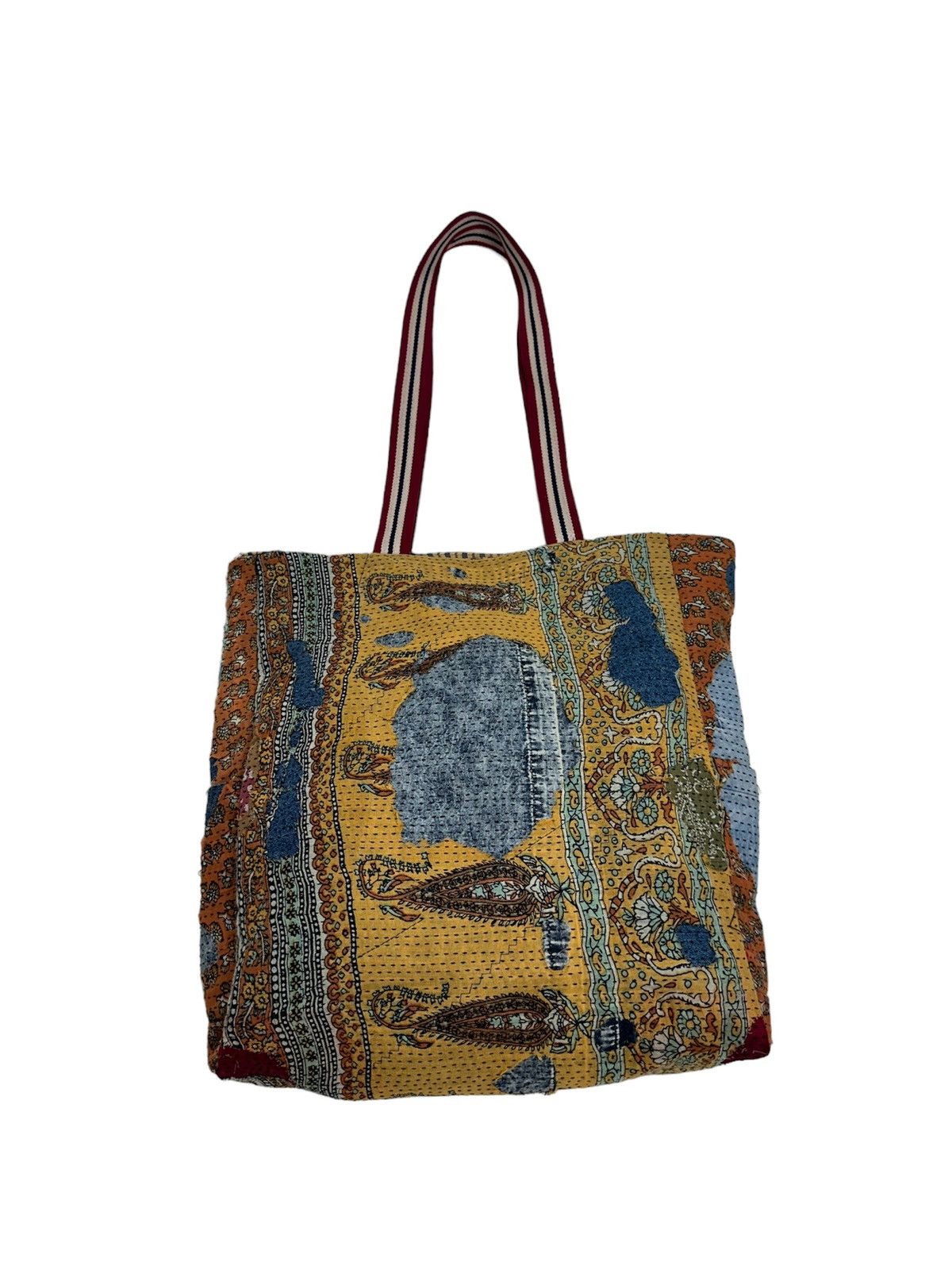 Handmade Custom Made Distressed denim Patchwork Boro Paisley tote bag Size ONE SIZE - 1 Thumbnail