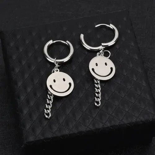 Jewelry Titanium Steel Smiley Face Dangle Drop Earrings for Men Size ONE SIZE - 2 Thumbnail