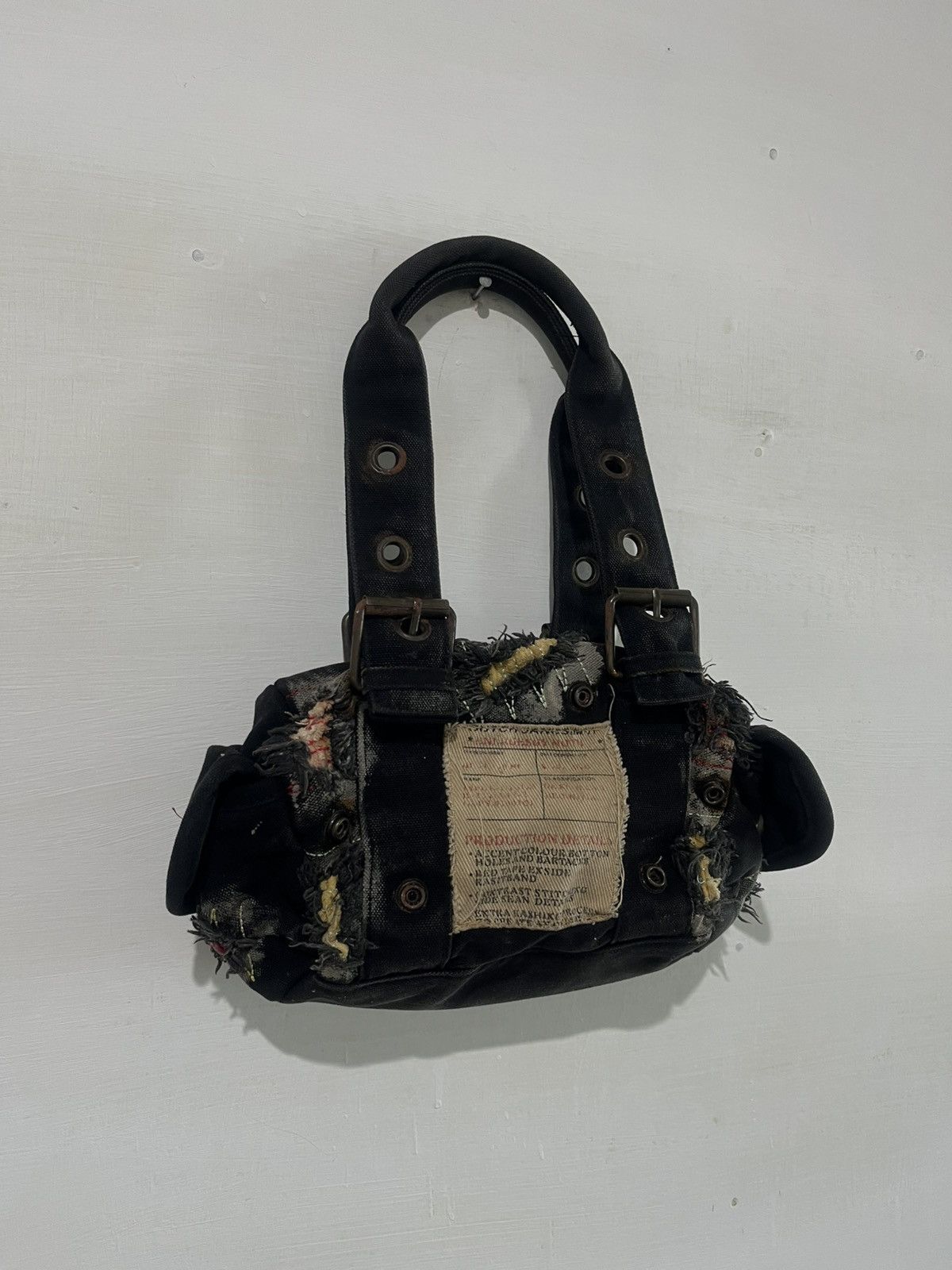 KMRii Y2K Grunge Punk Distressed Black Canvas Mini Handbag Size ONE SIZE - 3 Thumbnail