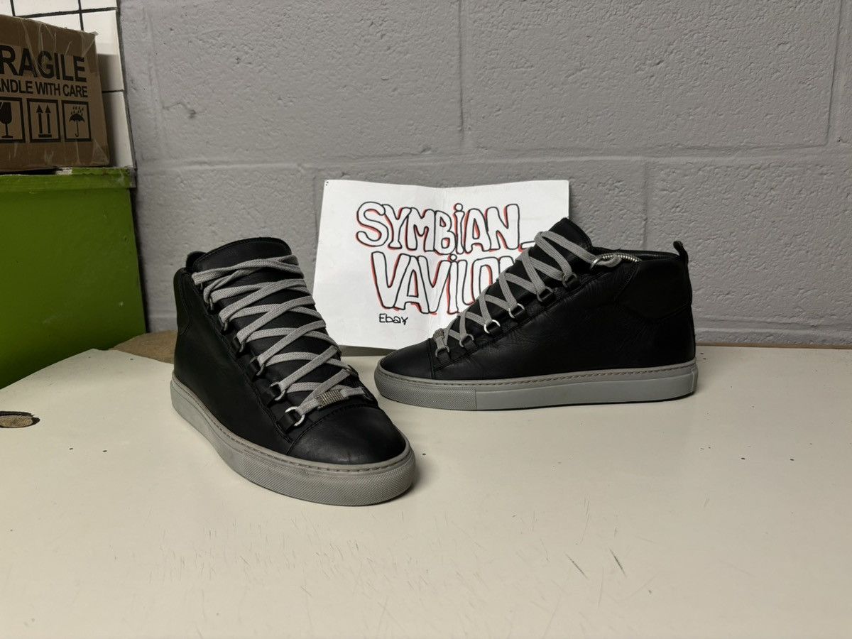 PARIS ARENA Leather Black Lace Up High-Top Sneakers Trainers