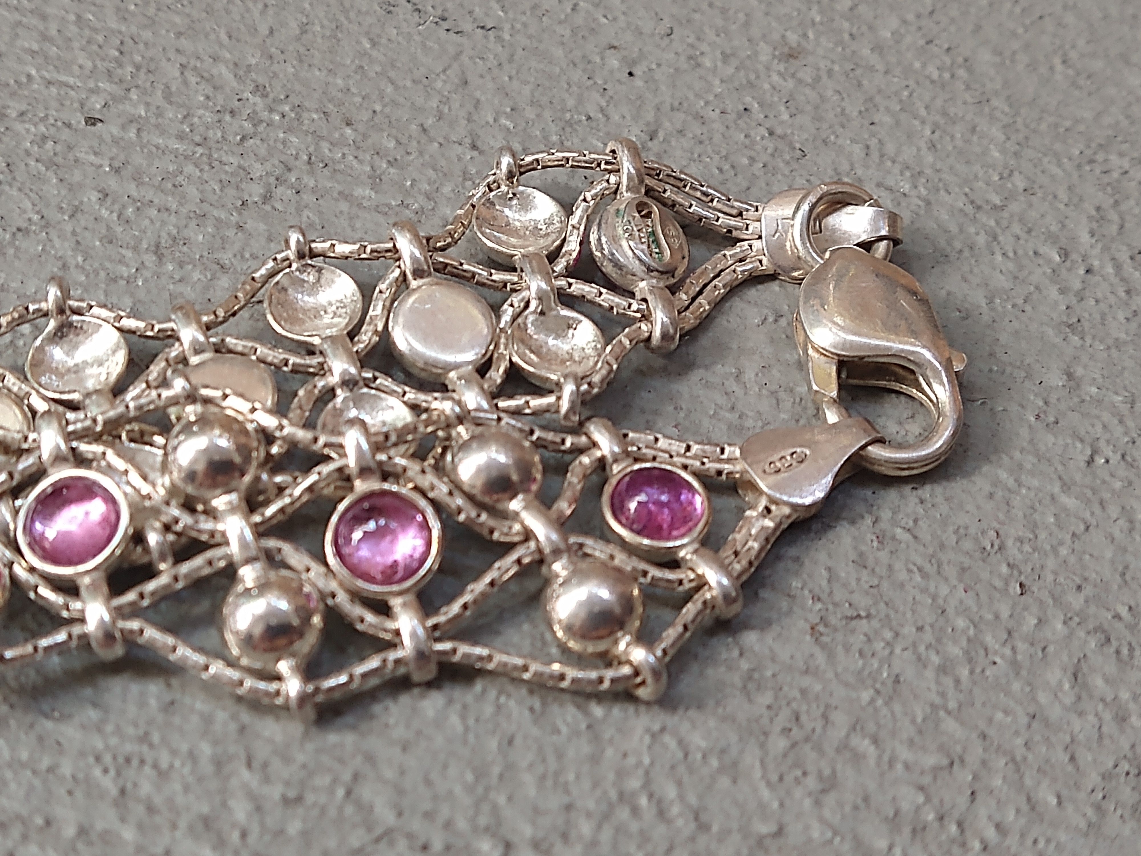 Jewelry × Vintage Vintage Sterling Silver Bracelet Pink Glass Chain Italy Y2K Size ONE SIZE - 2 Thumbnail