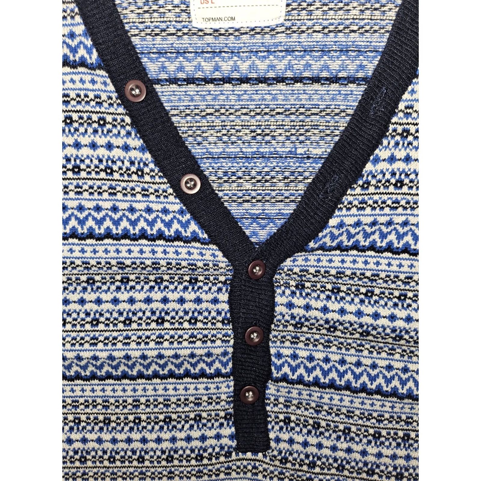 Topman Topman Sweater Men L Long Sleeve 1/2 Button Blue Lt Weight Classic Preppy Knit Pullover Lightweight Stretch Wool Mix Size US L / EU 52-54 / 3 - 6 Thumbnail