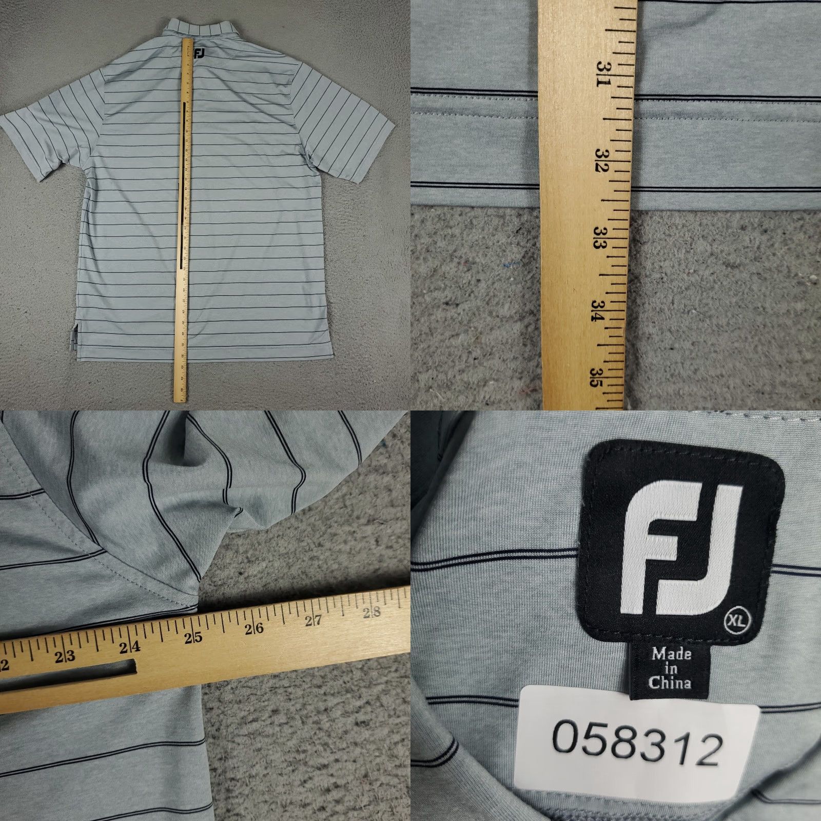 Footjoy FJ Polo Shirt Mens XL Gray Striped Short Sleeve Polo Shirt Men's Gray Striped Short Sleeve FJ Polo Size US XL / EU 56 / 4 - 8 Thumbnail