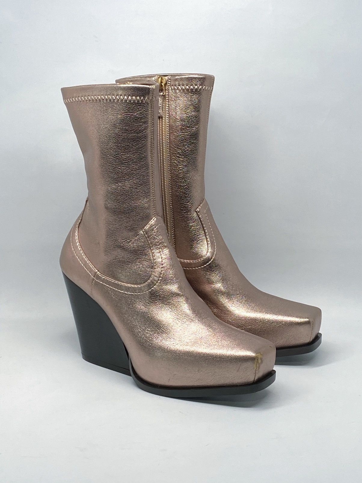 Stella McCartney Stella McCartney Gold Faux Leather Zip Boots size 36.5 Size US 6.5 / IT 36.5 - 2 Thumbnail