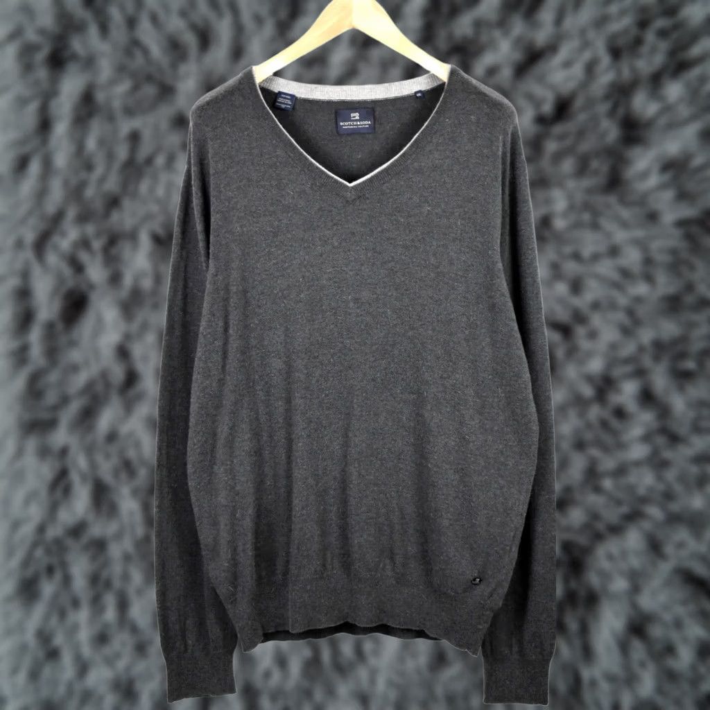 Scotch & Soda SCOTCH & SODA Men's Grey Logo V-Neck Knitted Pullover Jumper 2XL Size US XXL / EU 58 / 5 - 1 Thumbnail