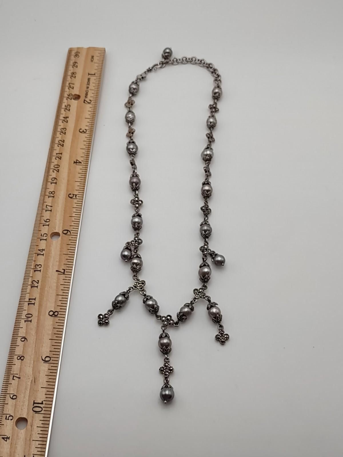 The Unbranded Brand Sterling Silver Pearl & Marcasite Rosary Style Necklace Size ONE SIZE - 3 Thumbnail