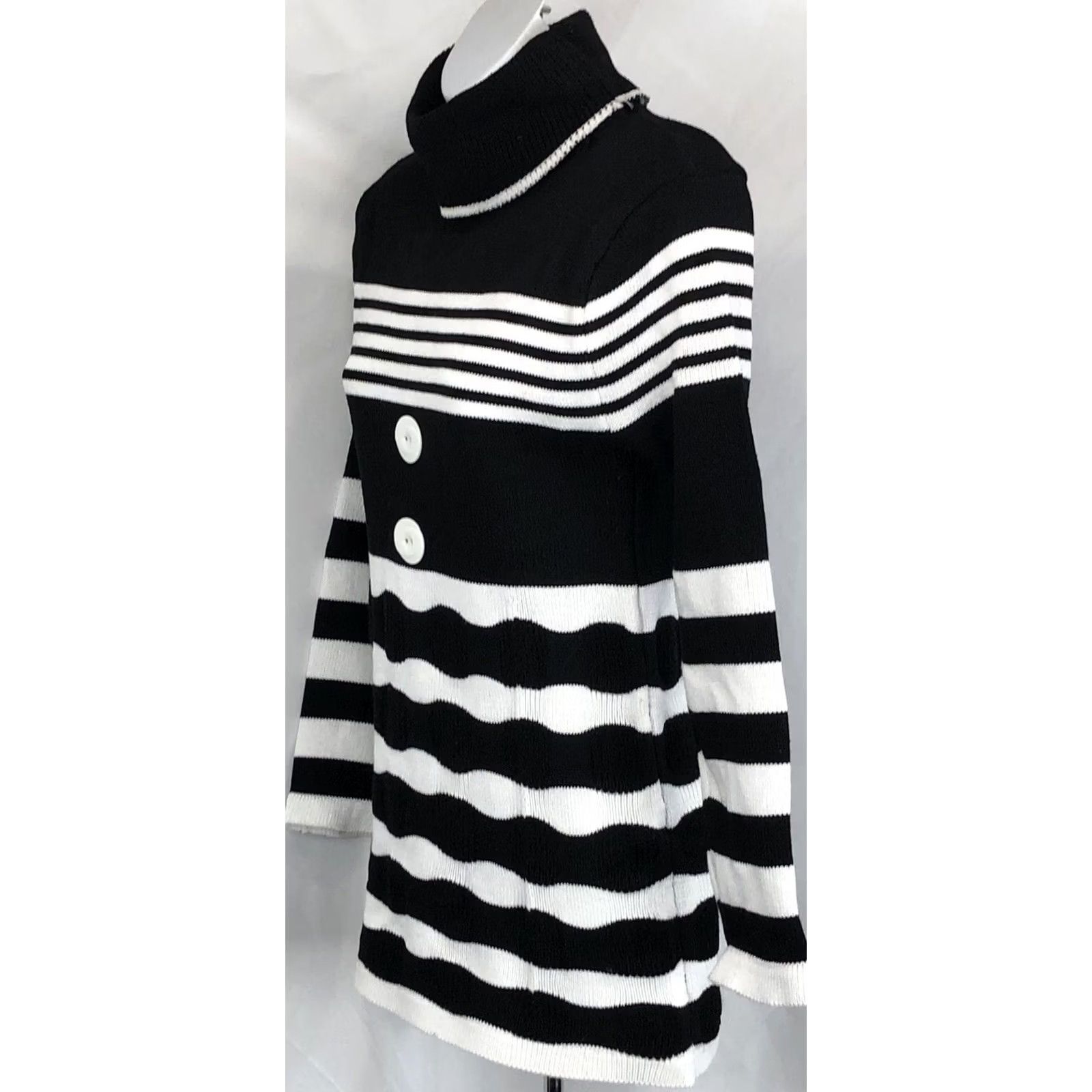 Vintage Nicole K Tunic Sweater M JRS Blk Stripe Turtle Neck Buttons Grunge Emo Punk Knit Style Long Sleeve Casual Shirt Womens Mens? Size M / US 6-8 / IT 42-44 - 2 Thumbnail