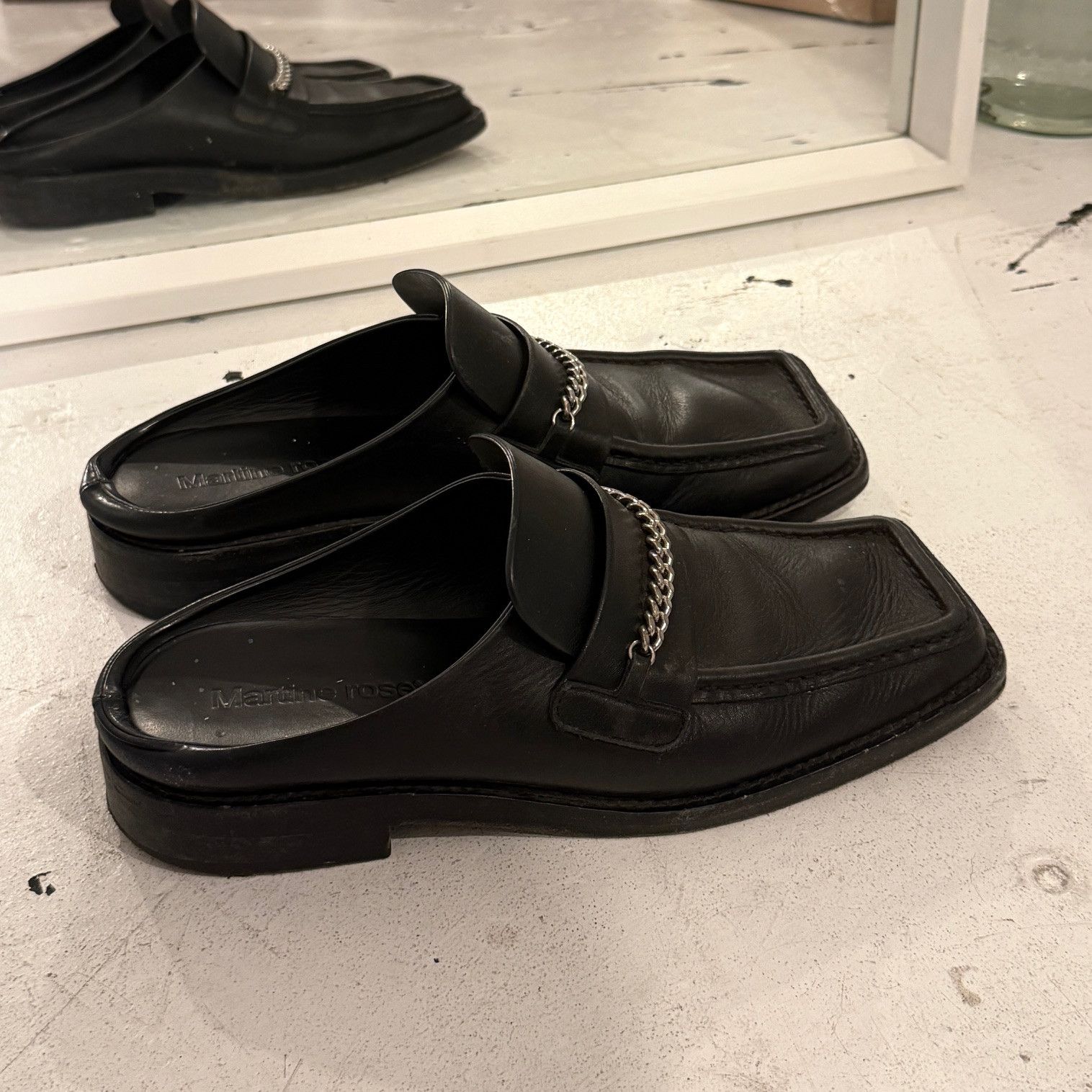 Martine Rose Martine Rose Black Leather Chain Mules (EU 41/US 8) Size US 8 / EU 41 - 2 Thumbnail