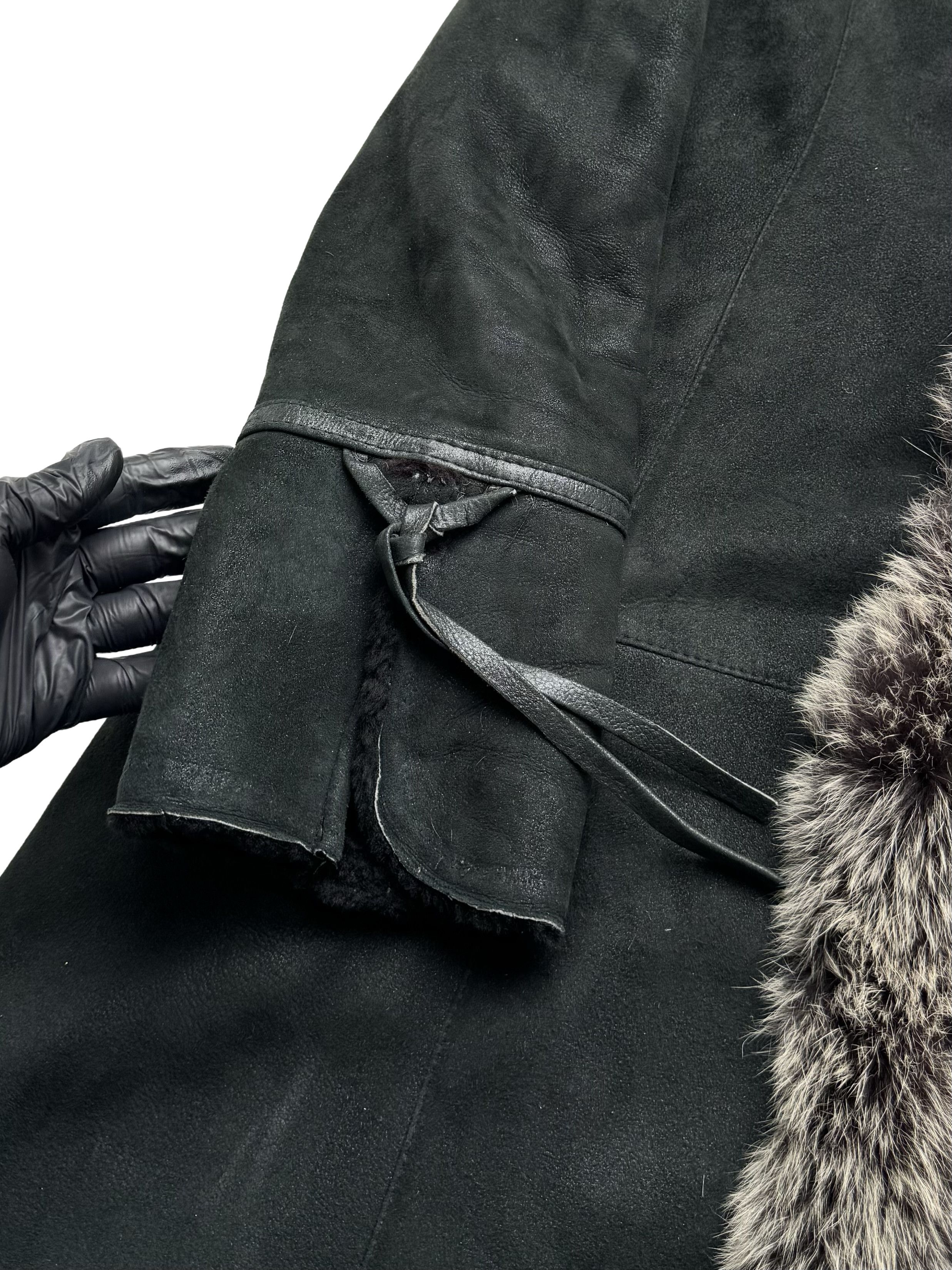 Vintage Vintage Black Leather Coat Real Fur Trim Long Sheepskin Size XL / US 12-14 / IT 48-50 - 5 Thumbnail