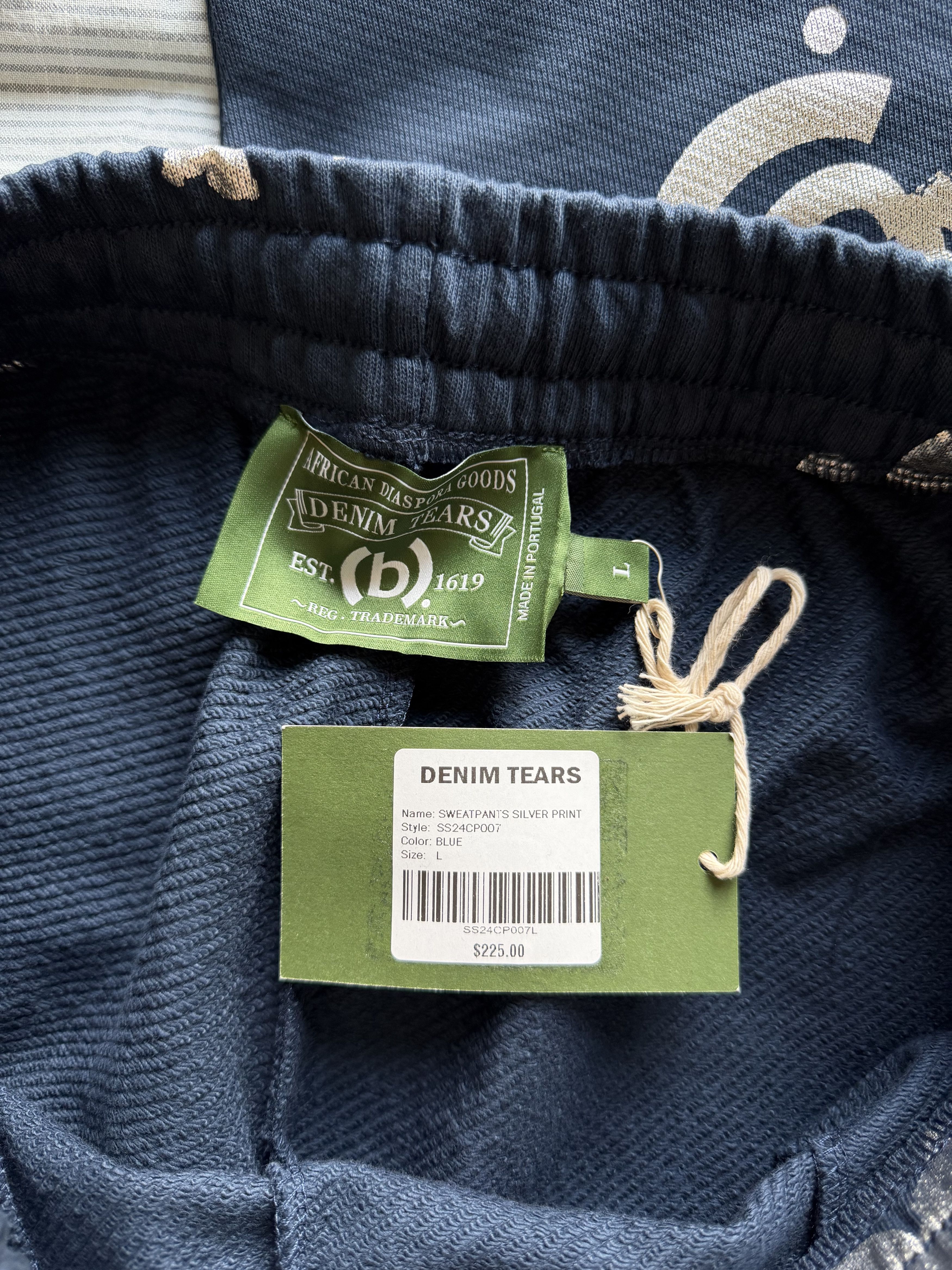 (B).Stroy × DENIM TEARS B.Stroy Denim Tears Silver Print Sweatpants in Blue Size US 34 / EU 50 - 6 Thumbnail