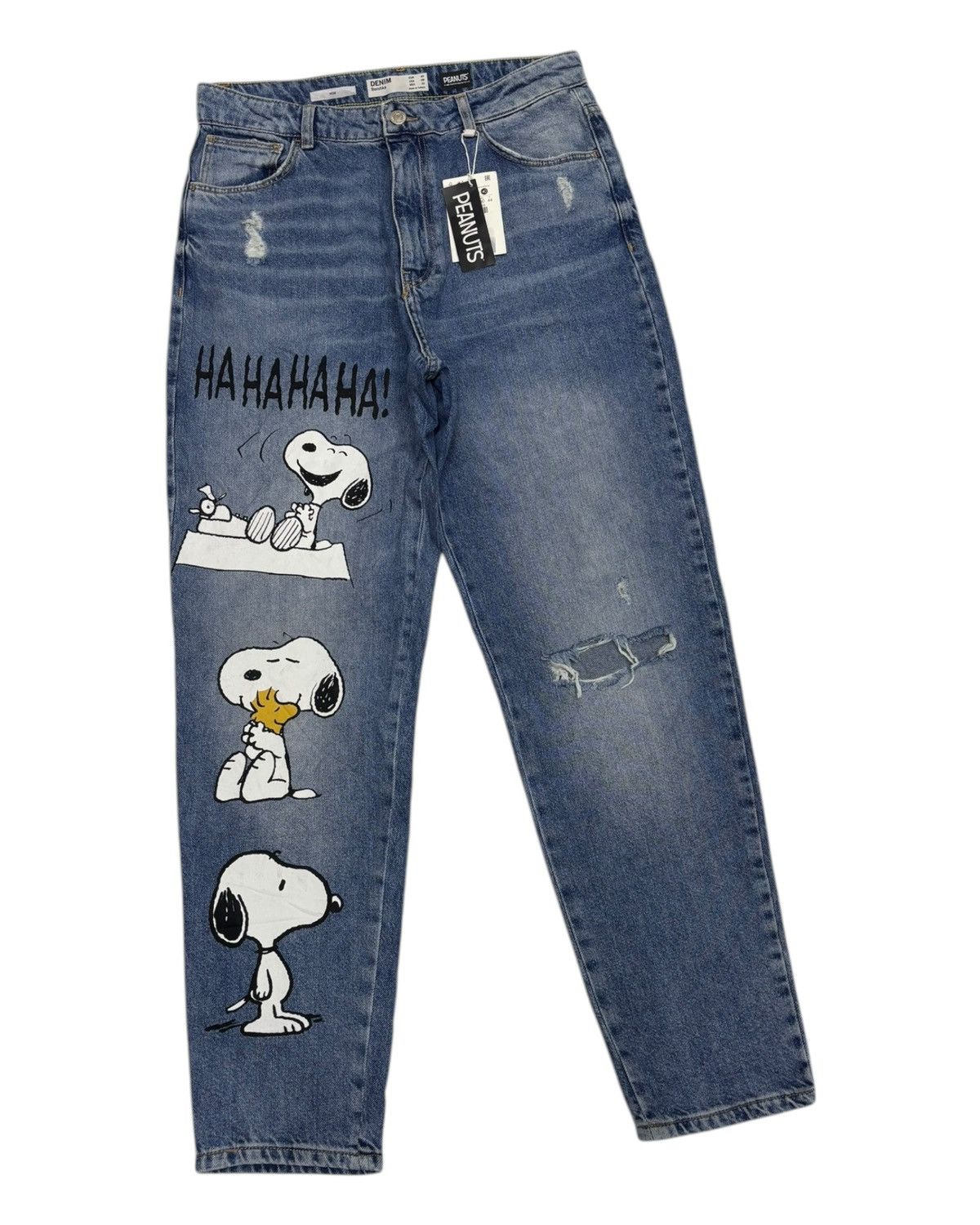 Bershka x Peanuts Baggy Wide Distressed Denim Jean
