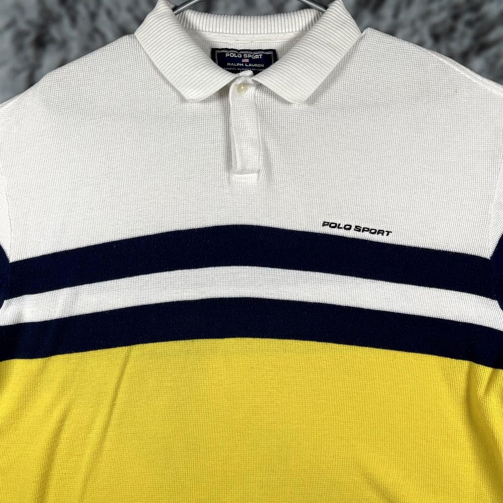 Polo Ralph Lauren VINTAGE Polo Sport Ralph Lauren Polo Shirt Mens L White Navy Yellow 90s Size US L / EU 52-54 / 3 - 1 Thumbnail