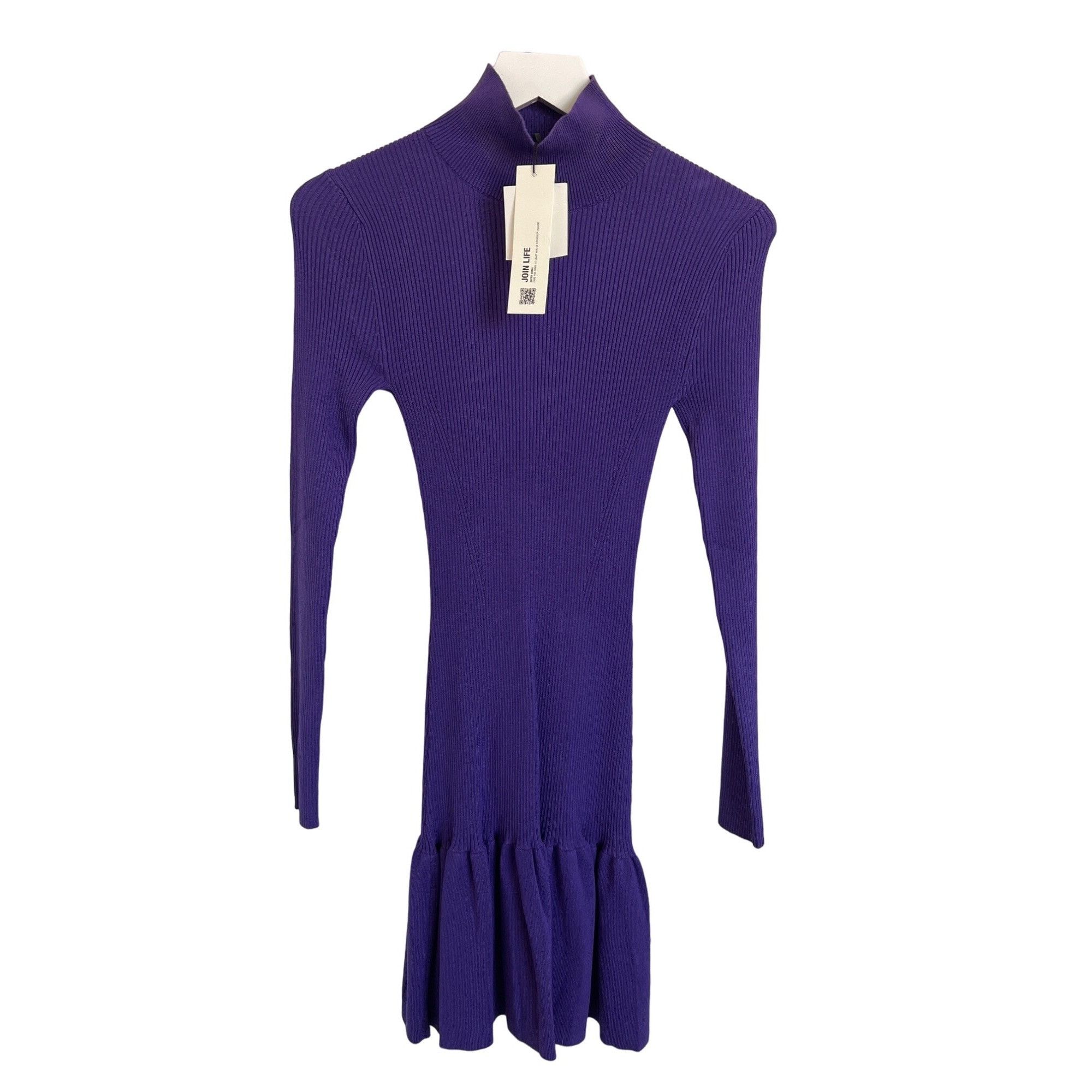 Zara Zara Purple Ribbed Knit Mock Neck Dress With Tiered Ruffle H Size S / US 4 / IT 40 - 1 Thumbnail